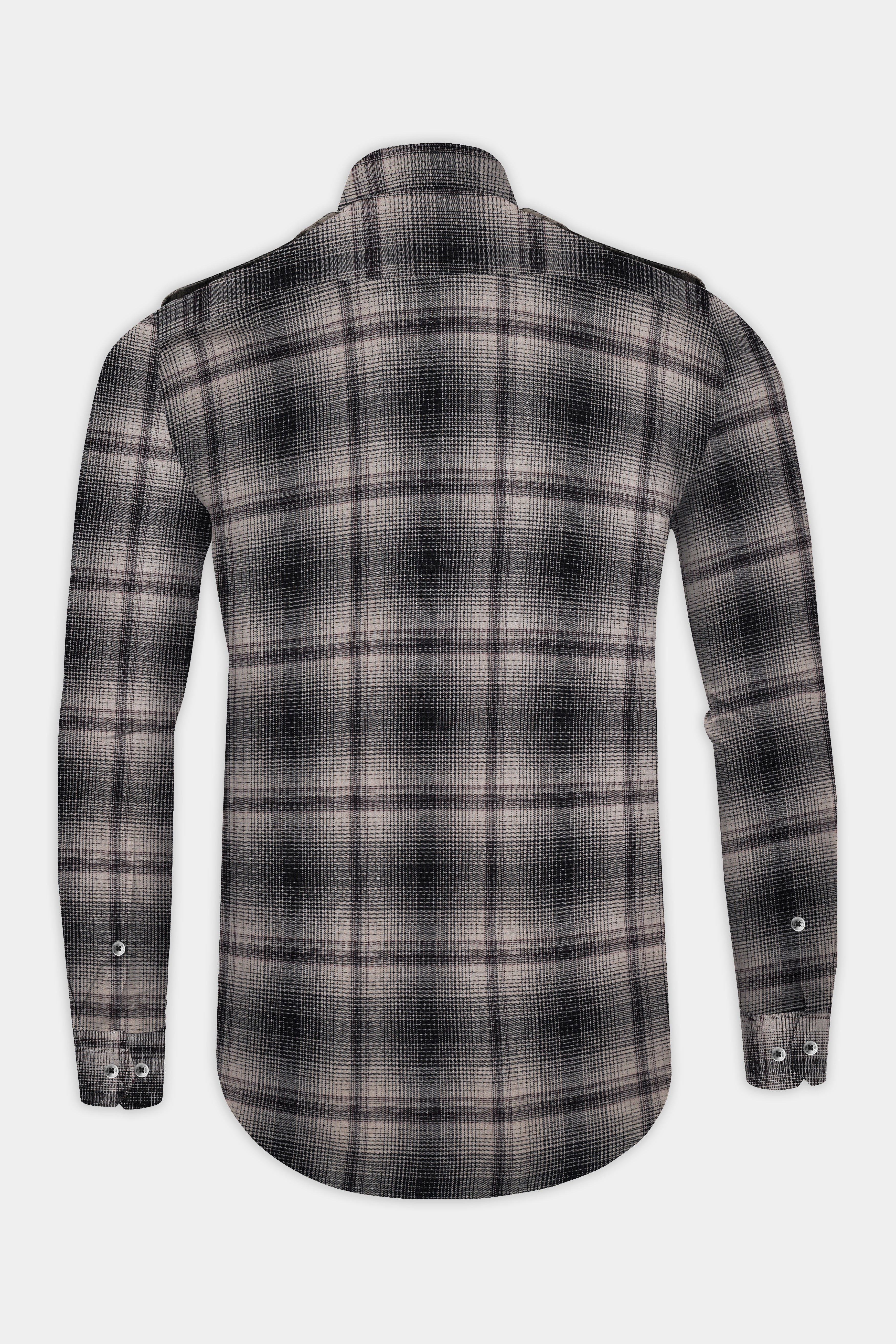 Iron cream And Jade Black Plaid Twill Premium Cotton Designer Shirt