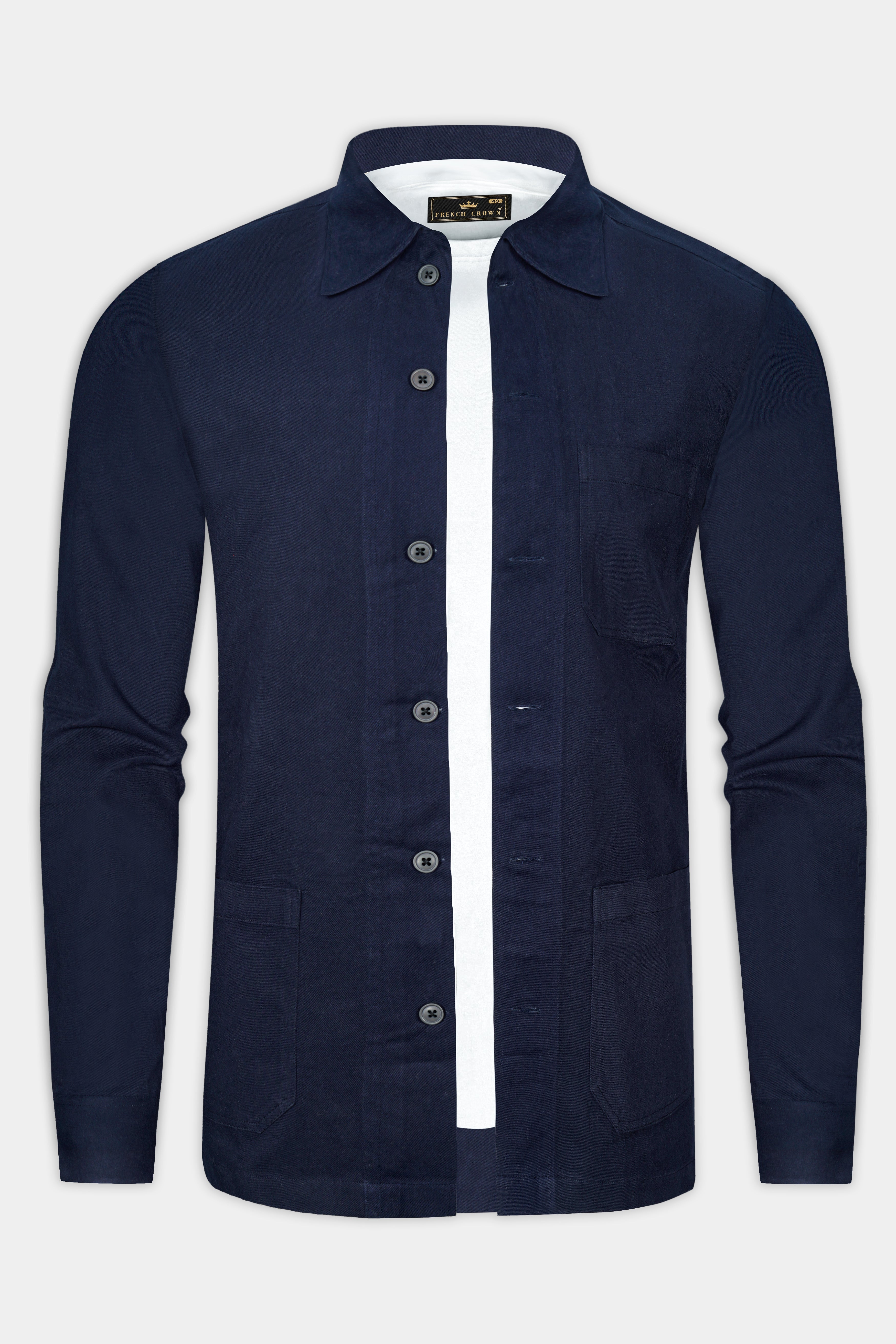 Midnight Blue Solid Heavyweight Twill Designer Overshirt/shacket