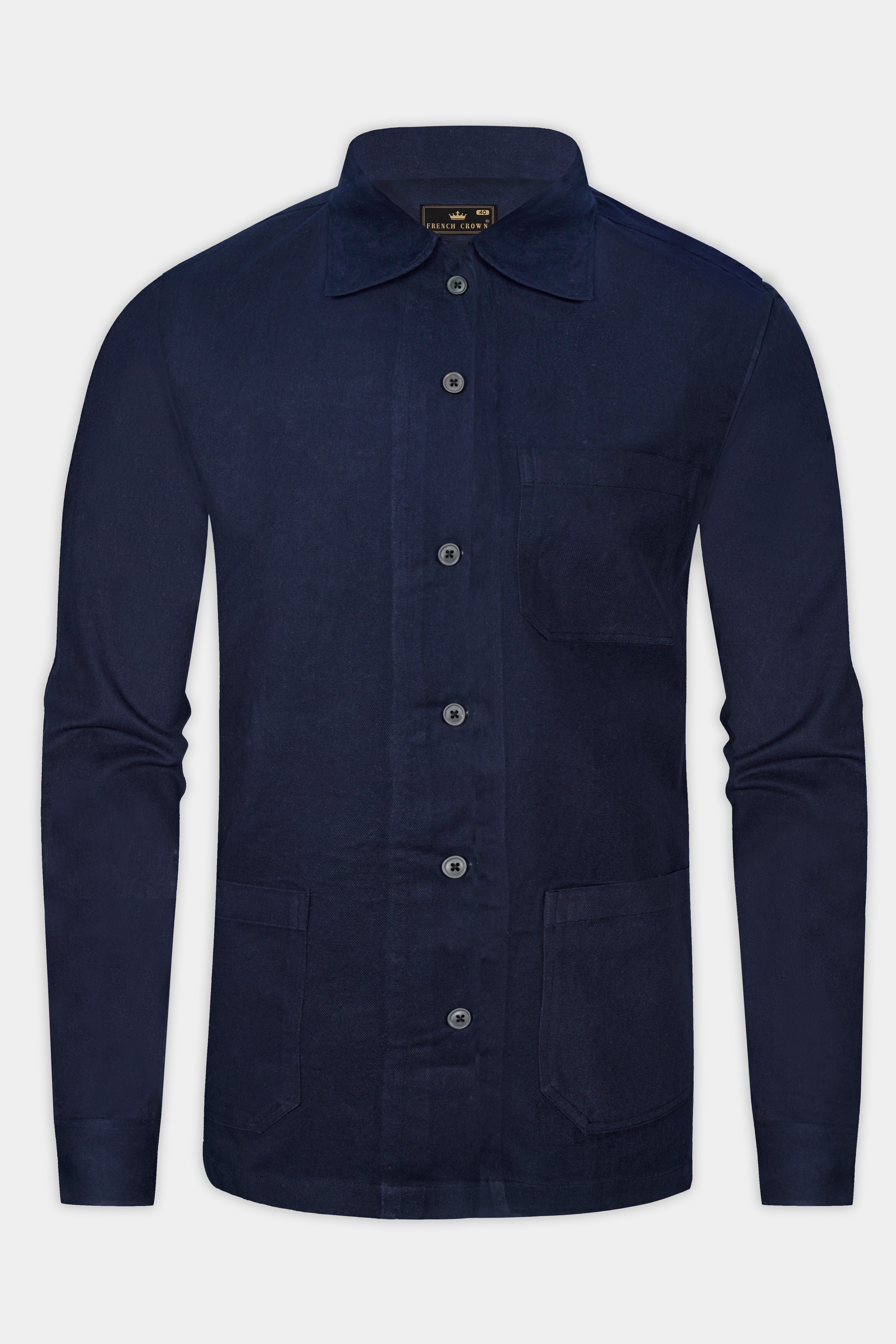 Midnight Blue Solid Heavyweight Twill Designer Overshirt/shacket