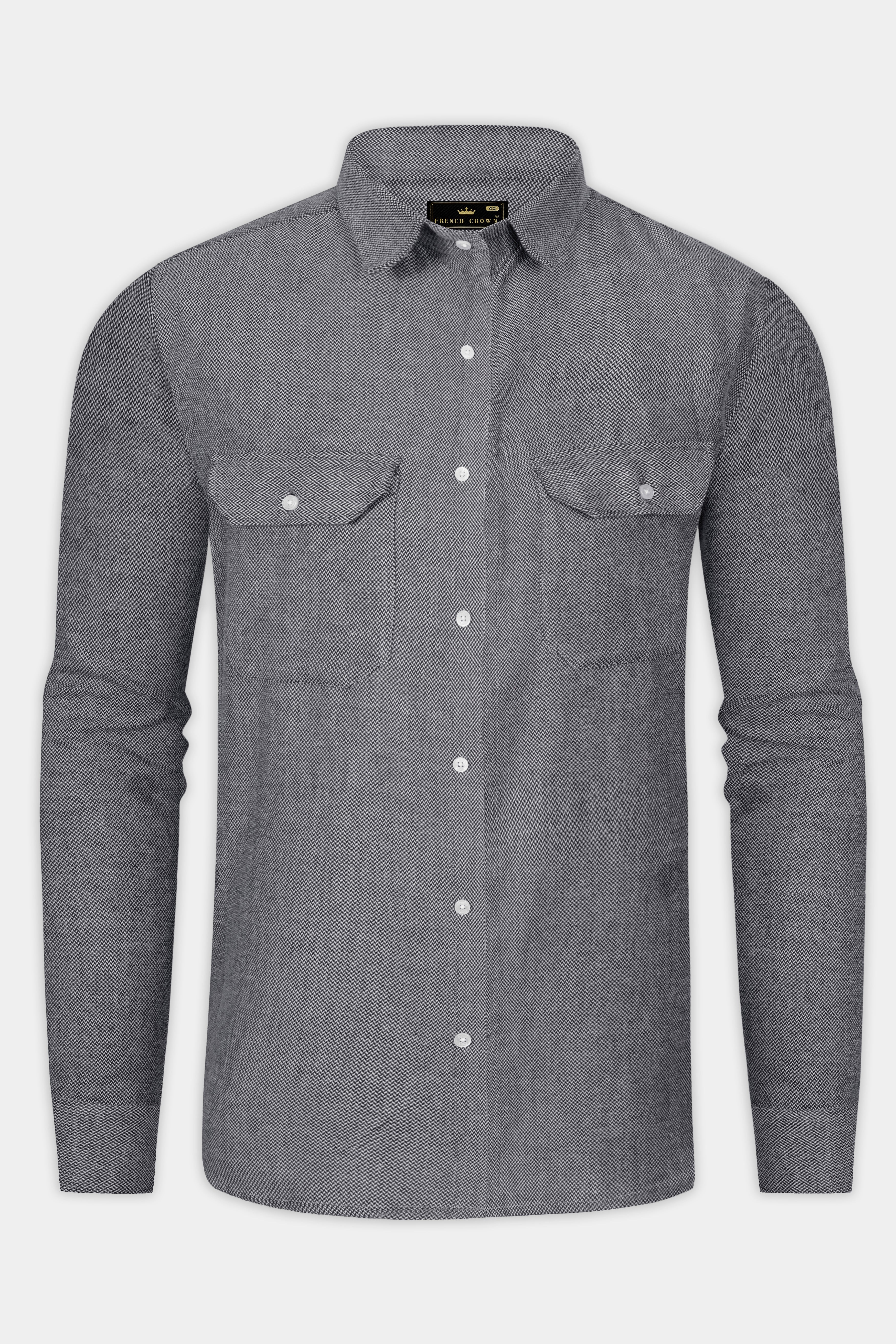 Koala Gray Textured Flannel Premium Cotton Overshirt/shacket