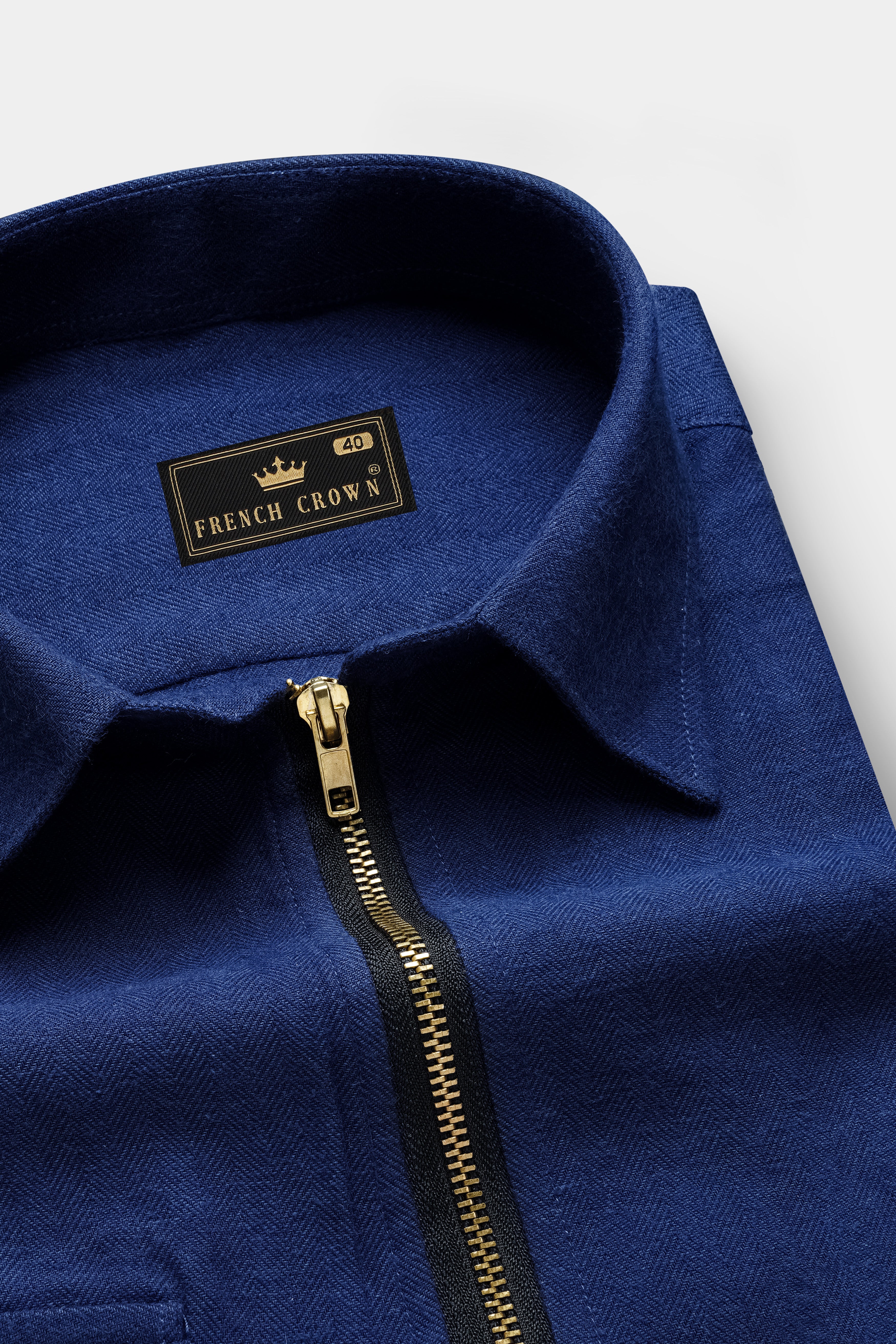 Biscay Blue Casual Textured Premium Cotton Overshirt/shacket For Men