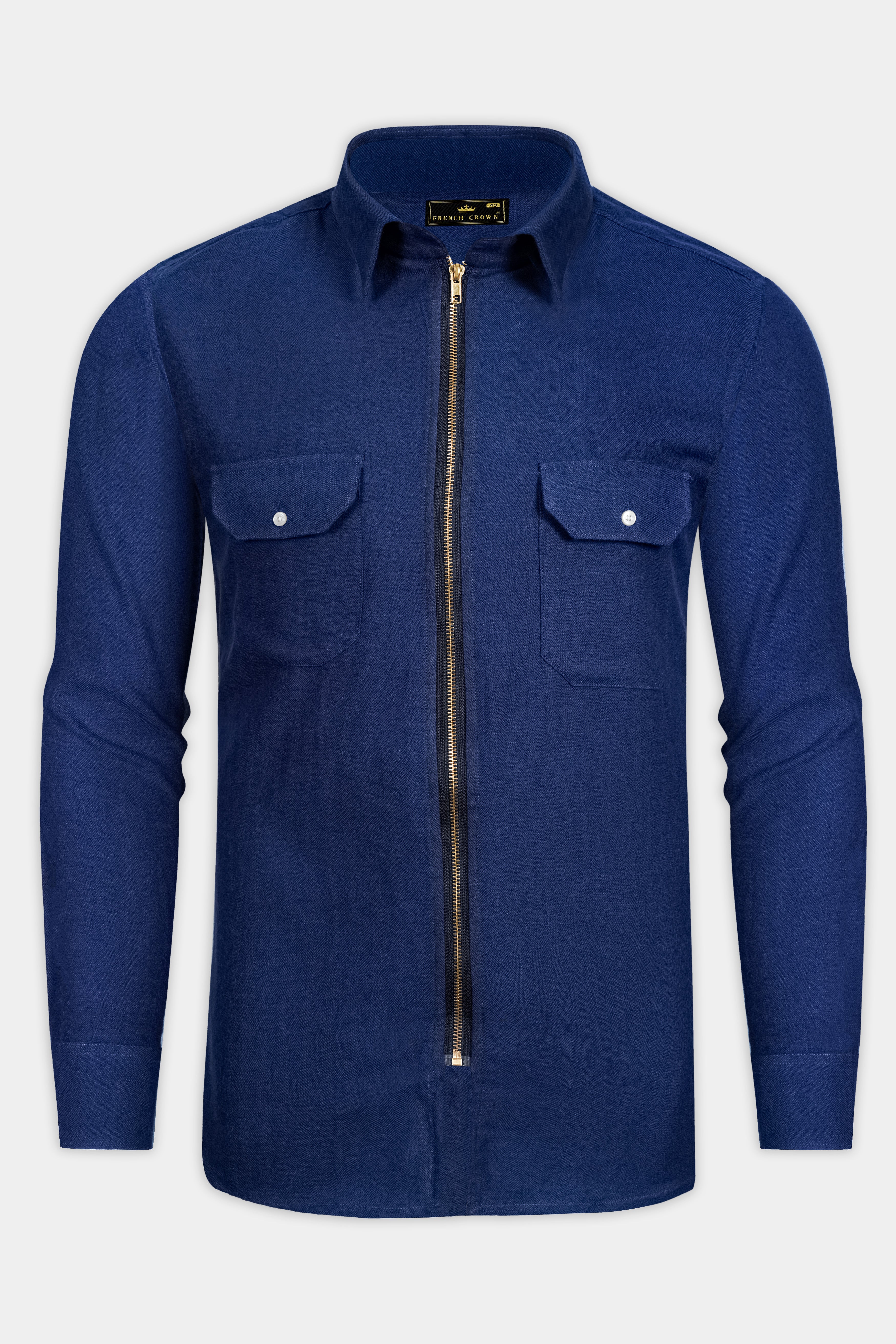 Biscay Blue Herringbone Pattern Premium Cotton Overshirt/shacket