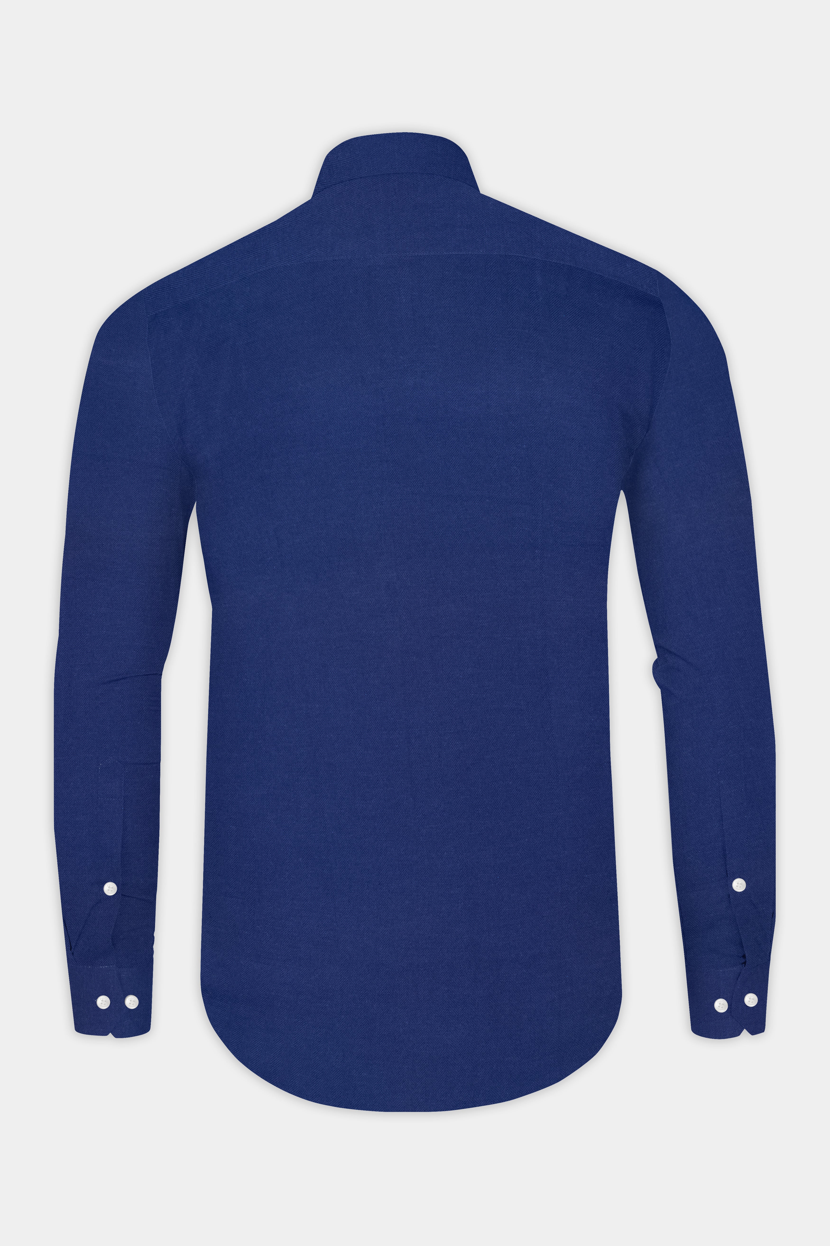 Biscay Blue Casual Textured Premium Cotton Overshirt/shacket For Men