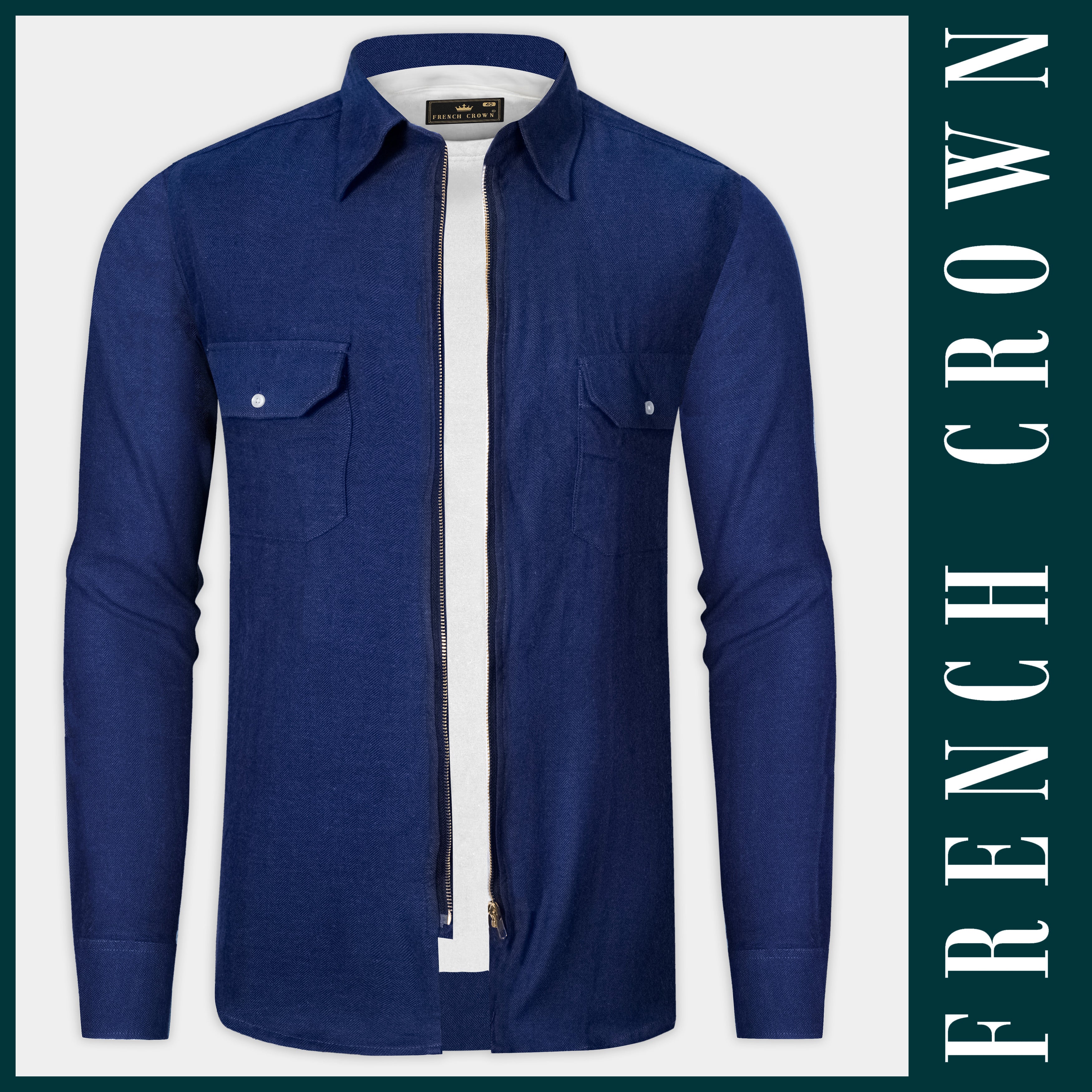 トップス mare Side Slit Overshirt BLUE(Pattern) Biscay Blue Casual Textured Premium Cotton Overshirt/shacket For Men
