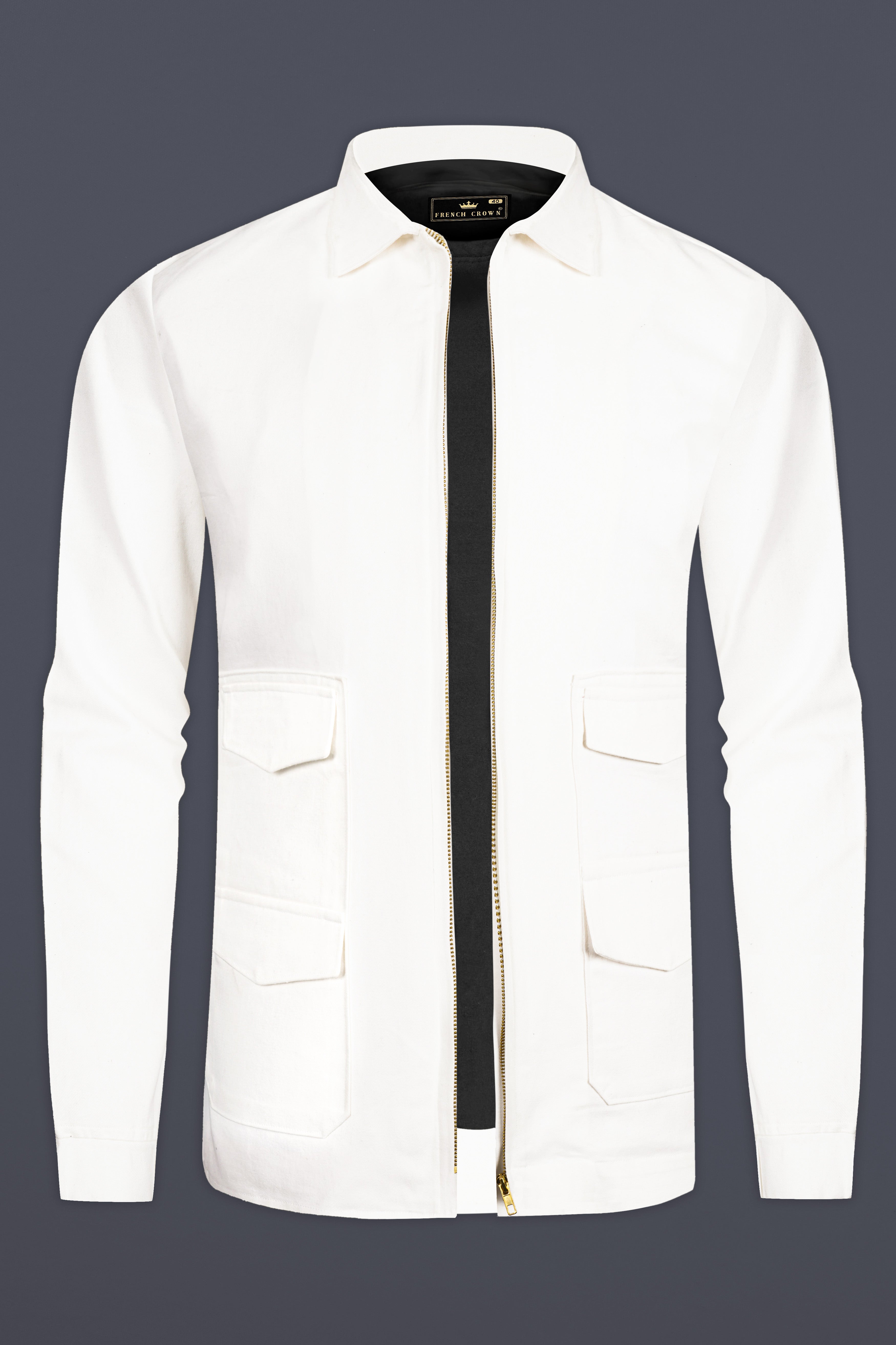 Glacier-Bright White Solid Heavyweight Twill Designer Jacket