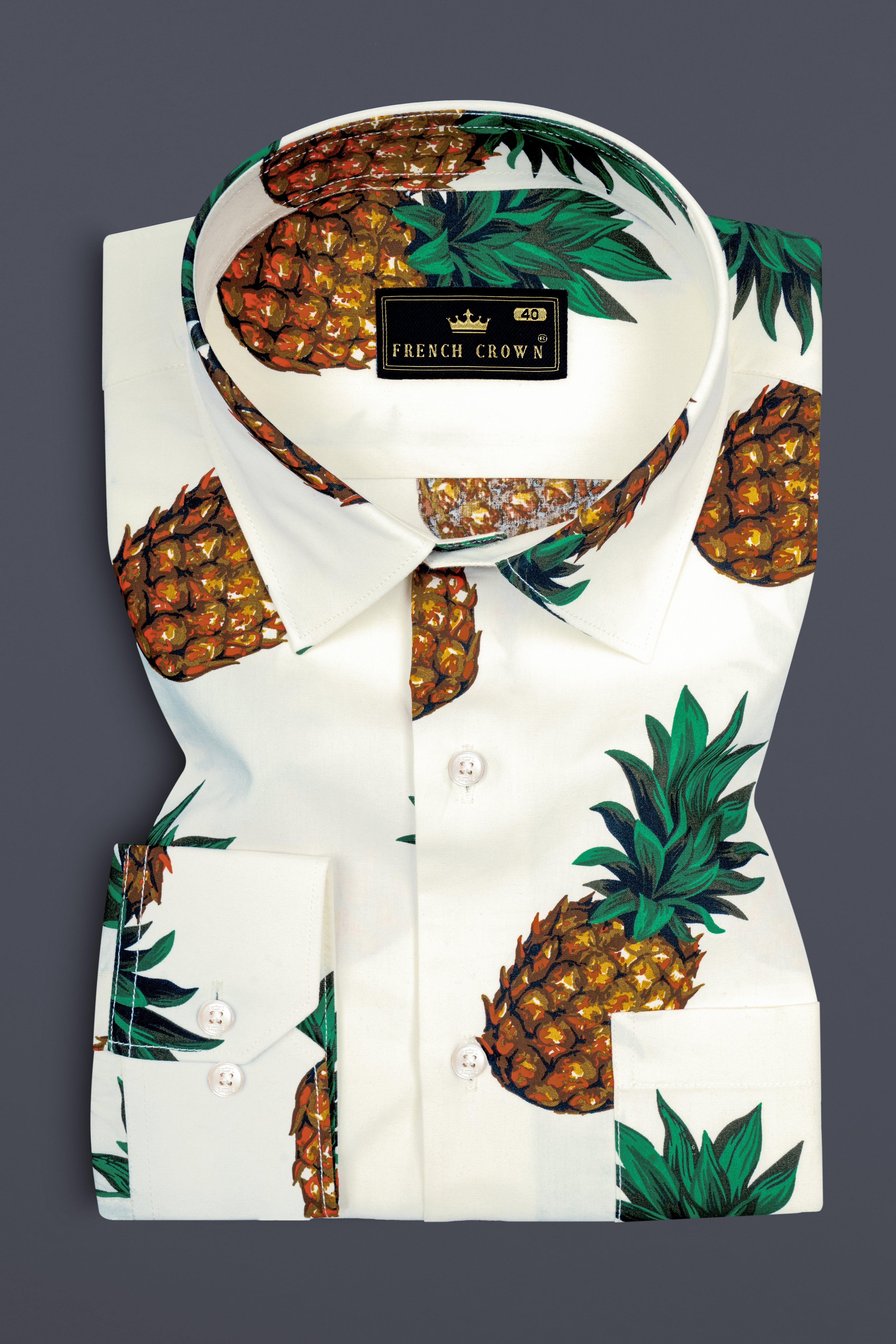 Pine Bliss-Off White Pineapple Printed Premium Cotton Shirt