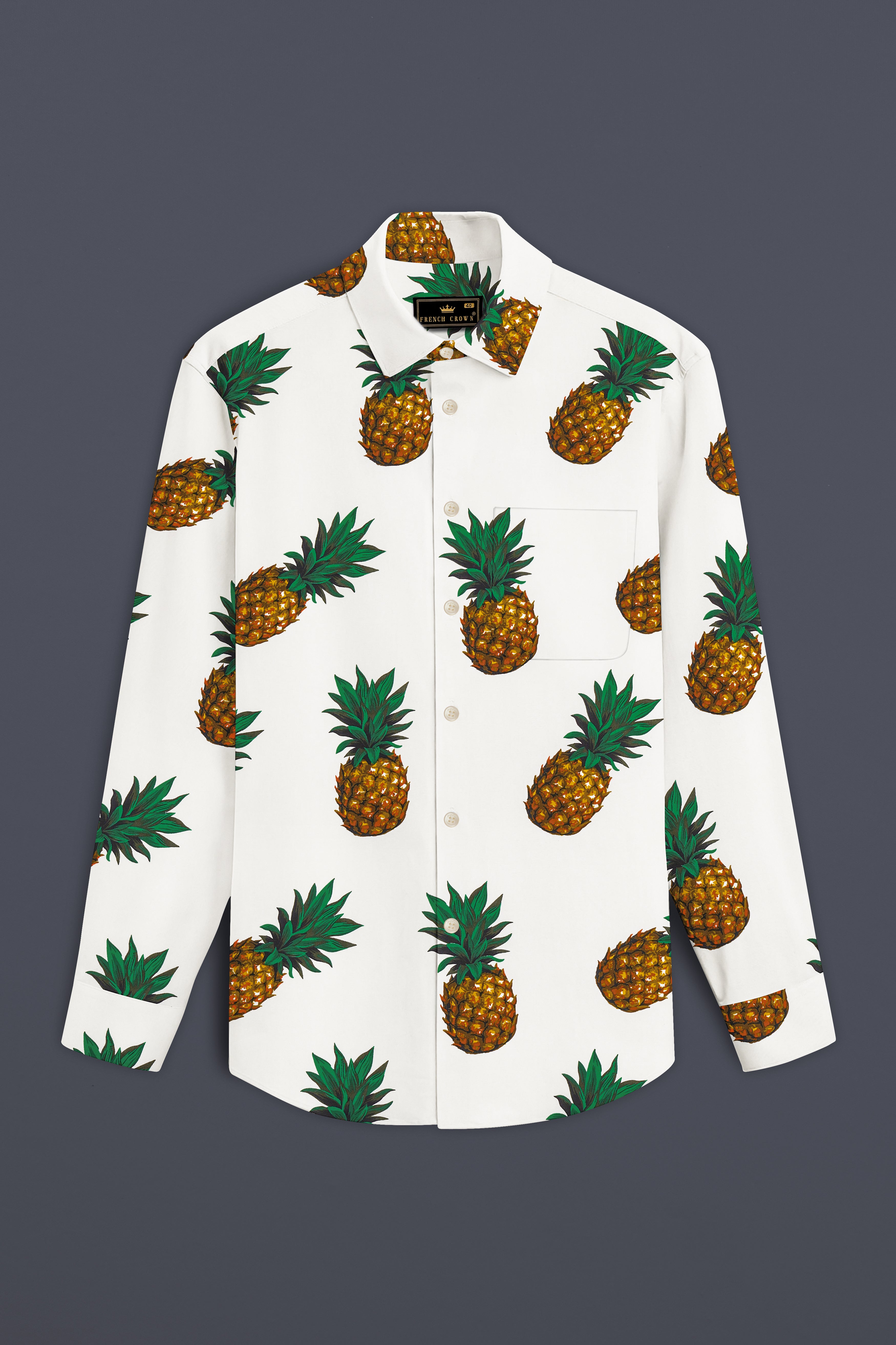 Pine Bliss-Off White Pineapple Printed Premium Cotton Shirt