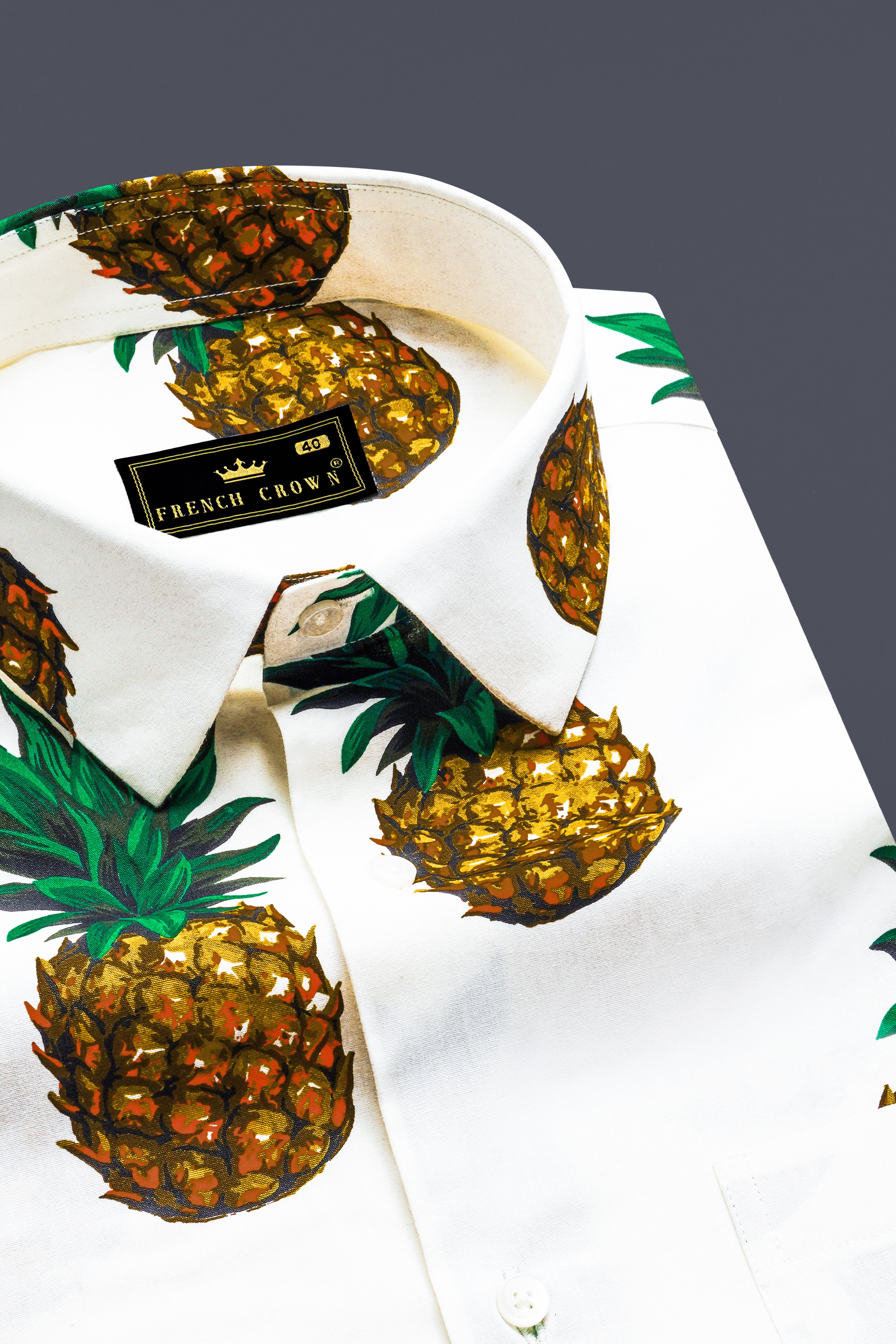 Pine Bliss-Off White Pineapple Printed Premium Cotton Shirt