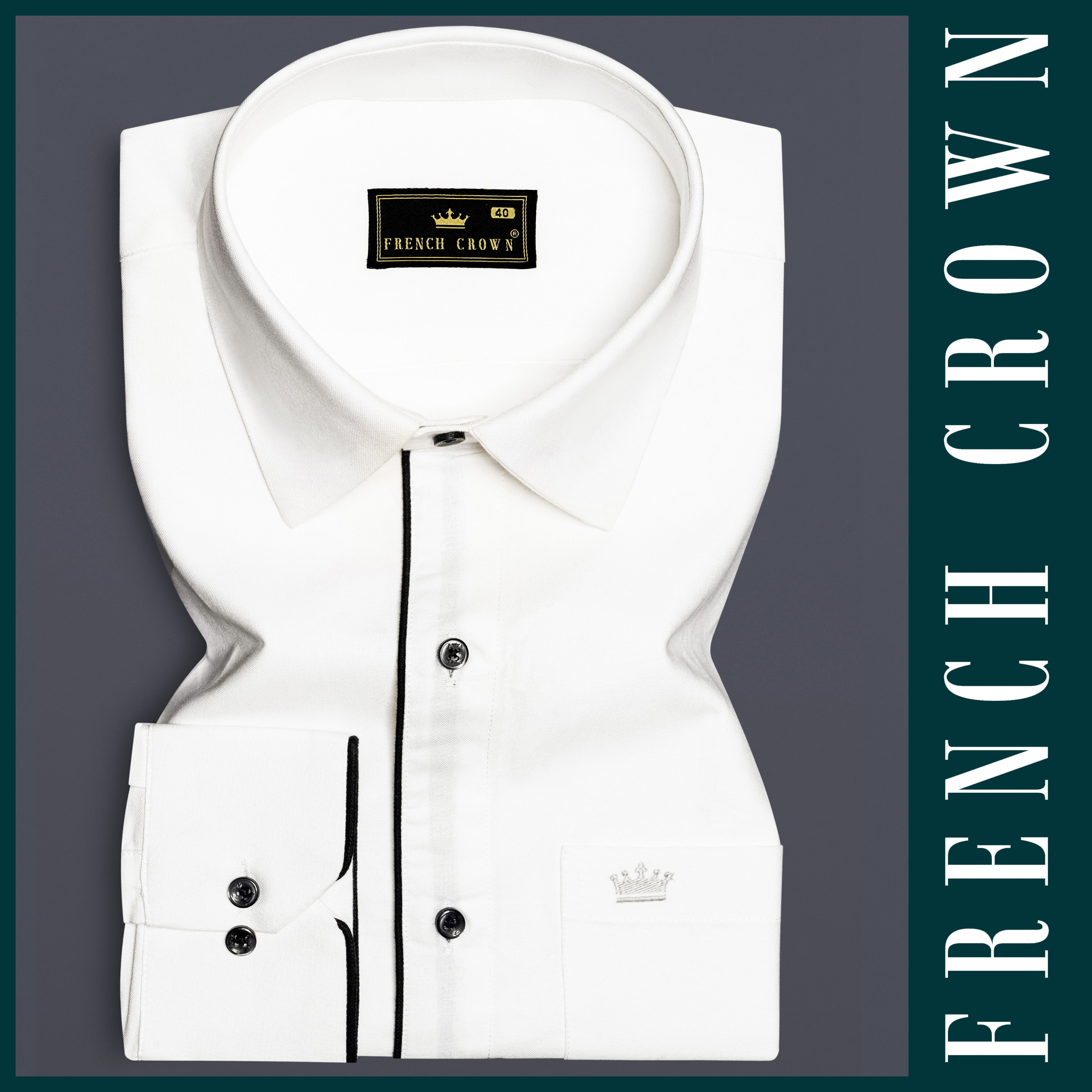 NoirLuxe-Bright White With Black Piping Formal Solid Premium