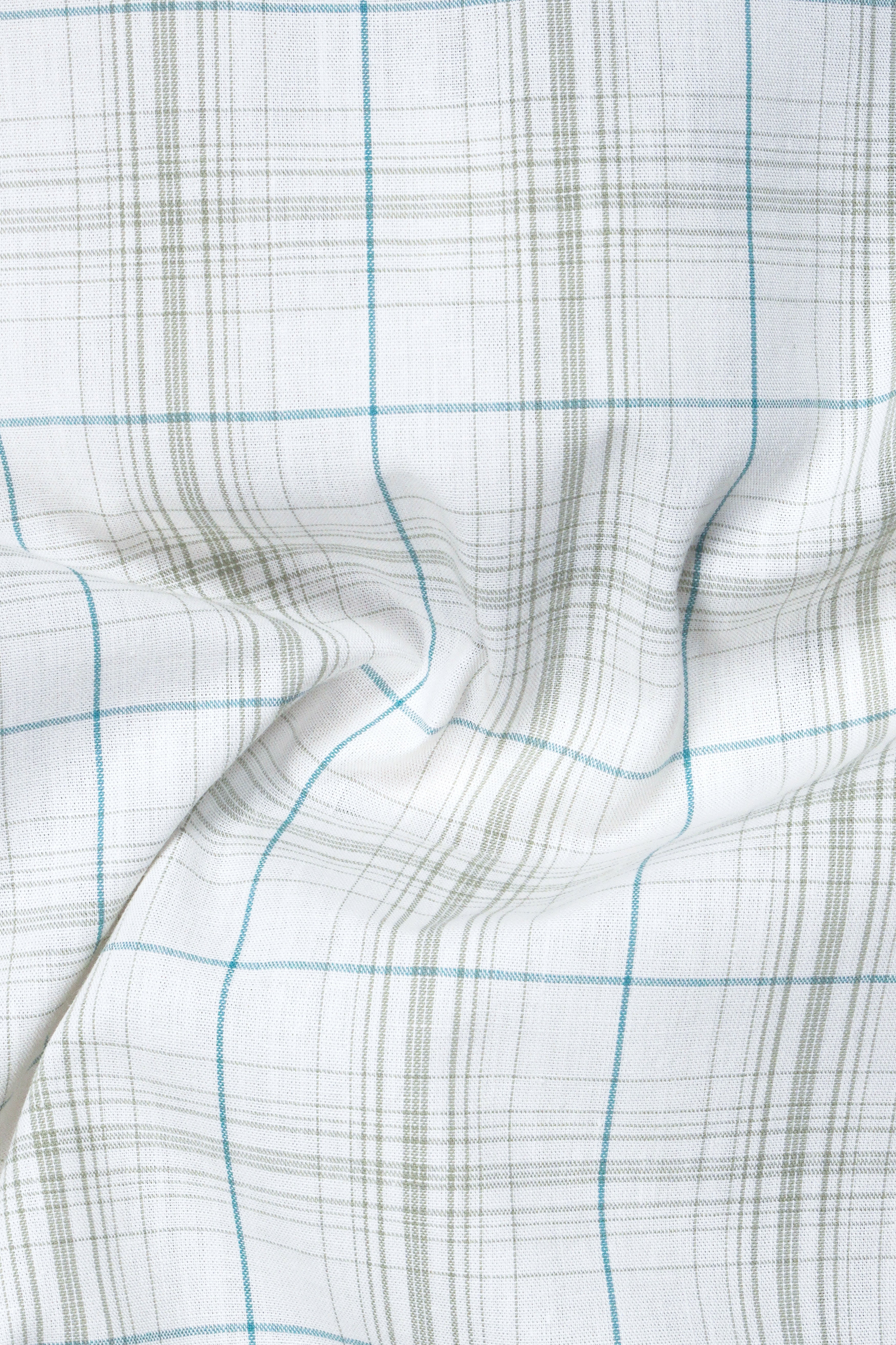 Skyline-Bright White And Eastern Blue Checks Plaid Super Soft Premium Cotton Shirt