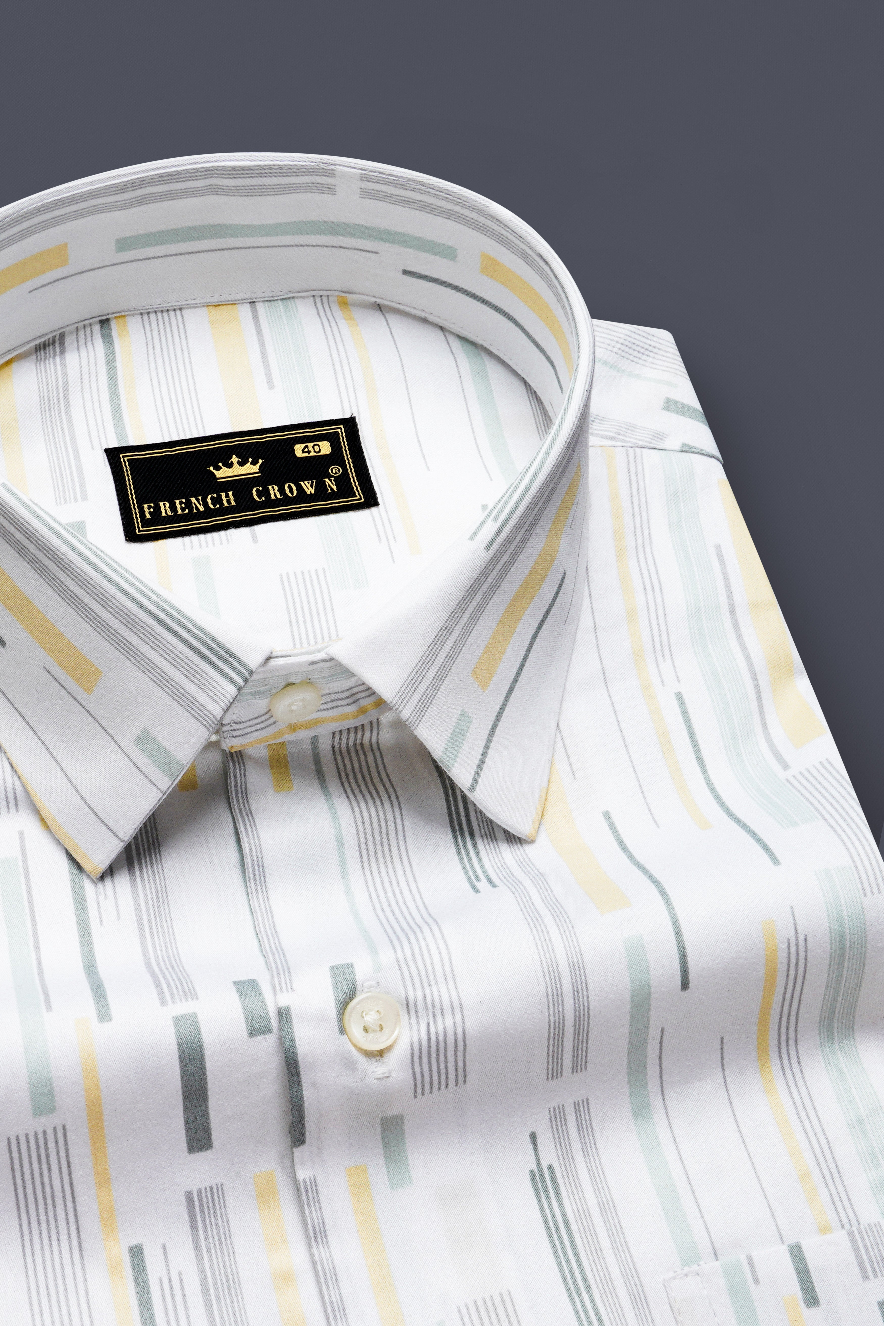 Golden Glow-Bright White And Harvest Yellow Printed Subtle Sheen Super Soft Premium Cotton Shirt