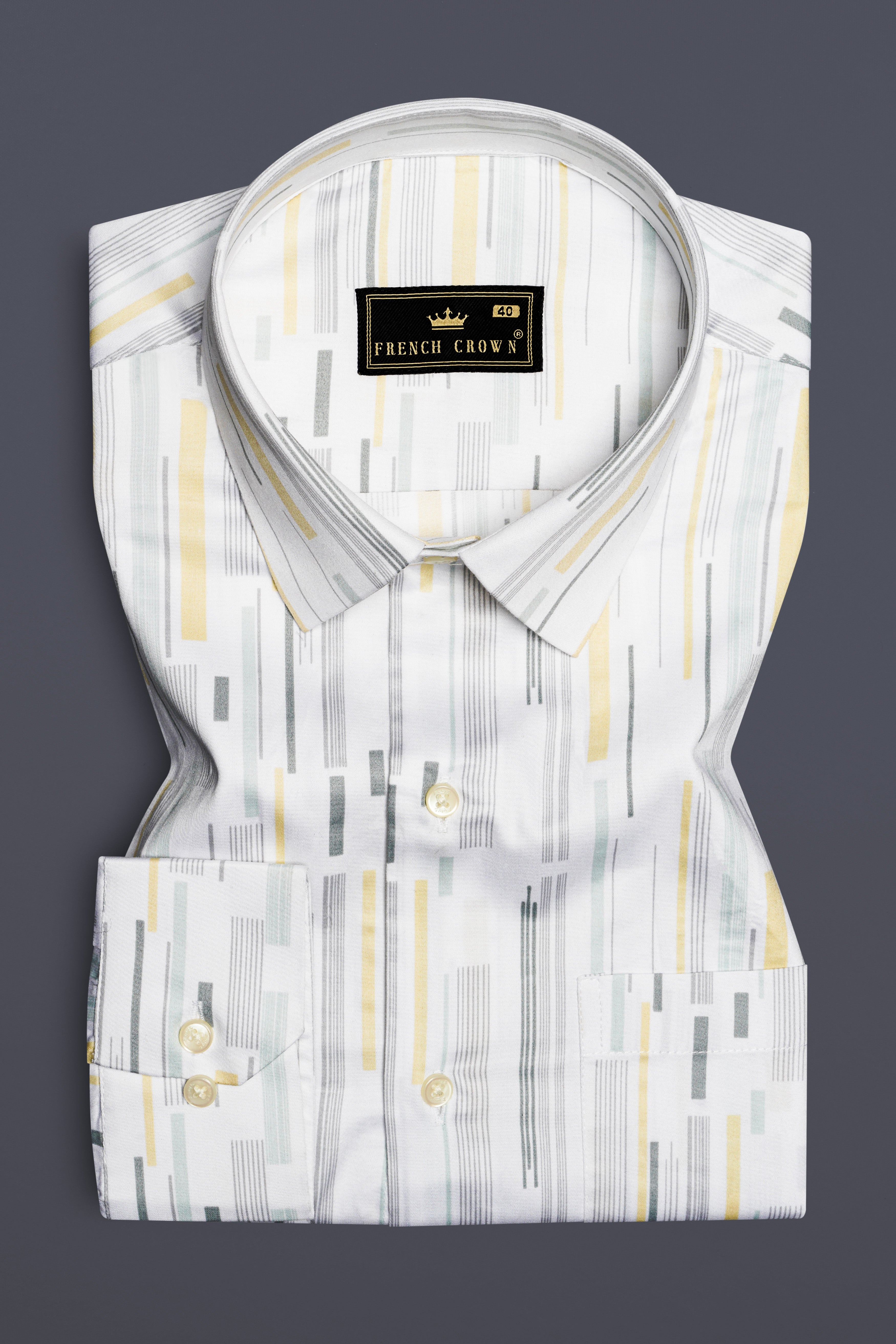 Golden Glow-Bright White And Harvest Yellow Printed Subtle Sheen Super Soft Premium Cotton Shirt