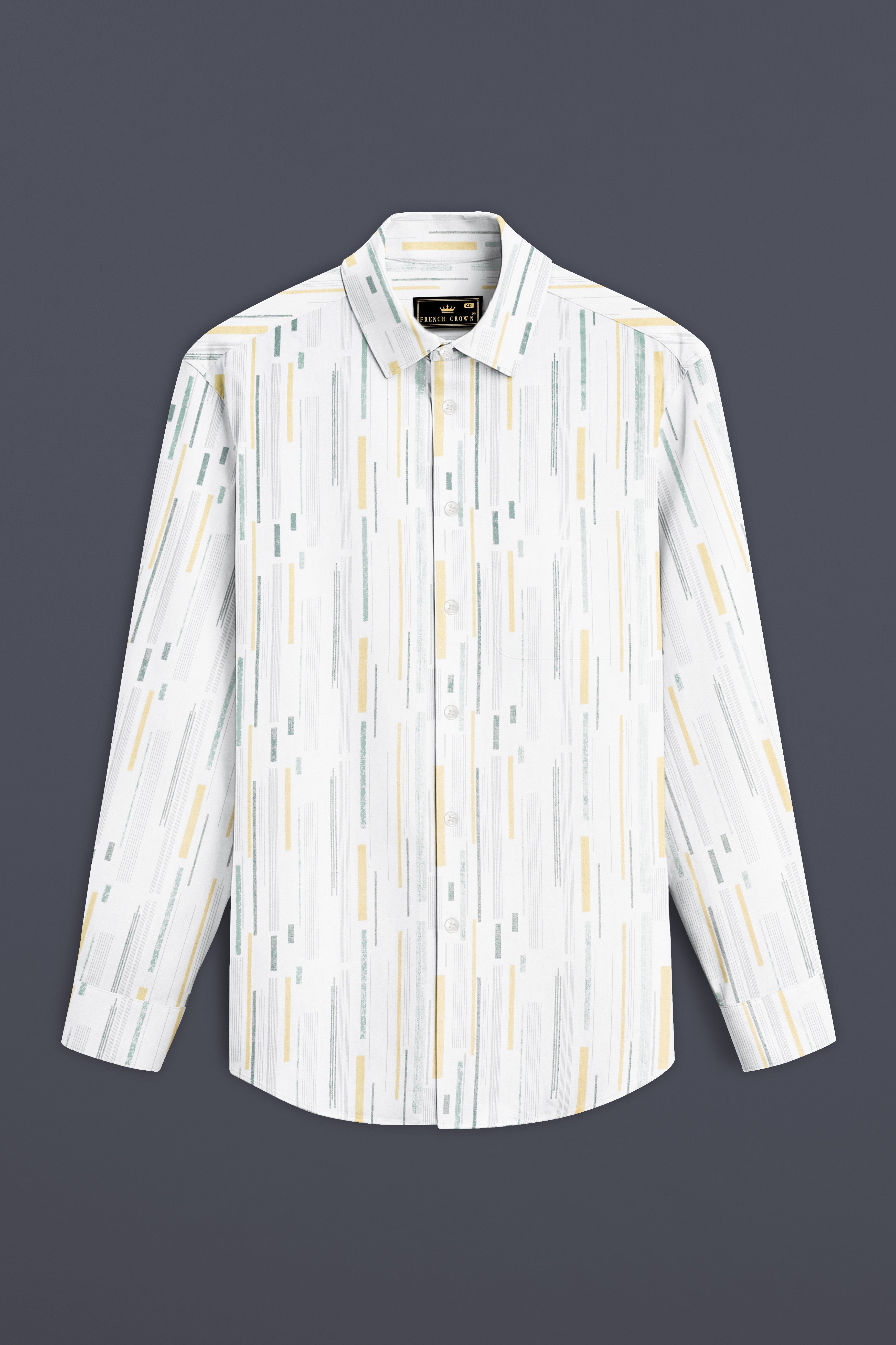 Golden Glow-Bright White And Harvest Yellow Printed Subtle Sheen Super Soft Premium Cotton Shirt