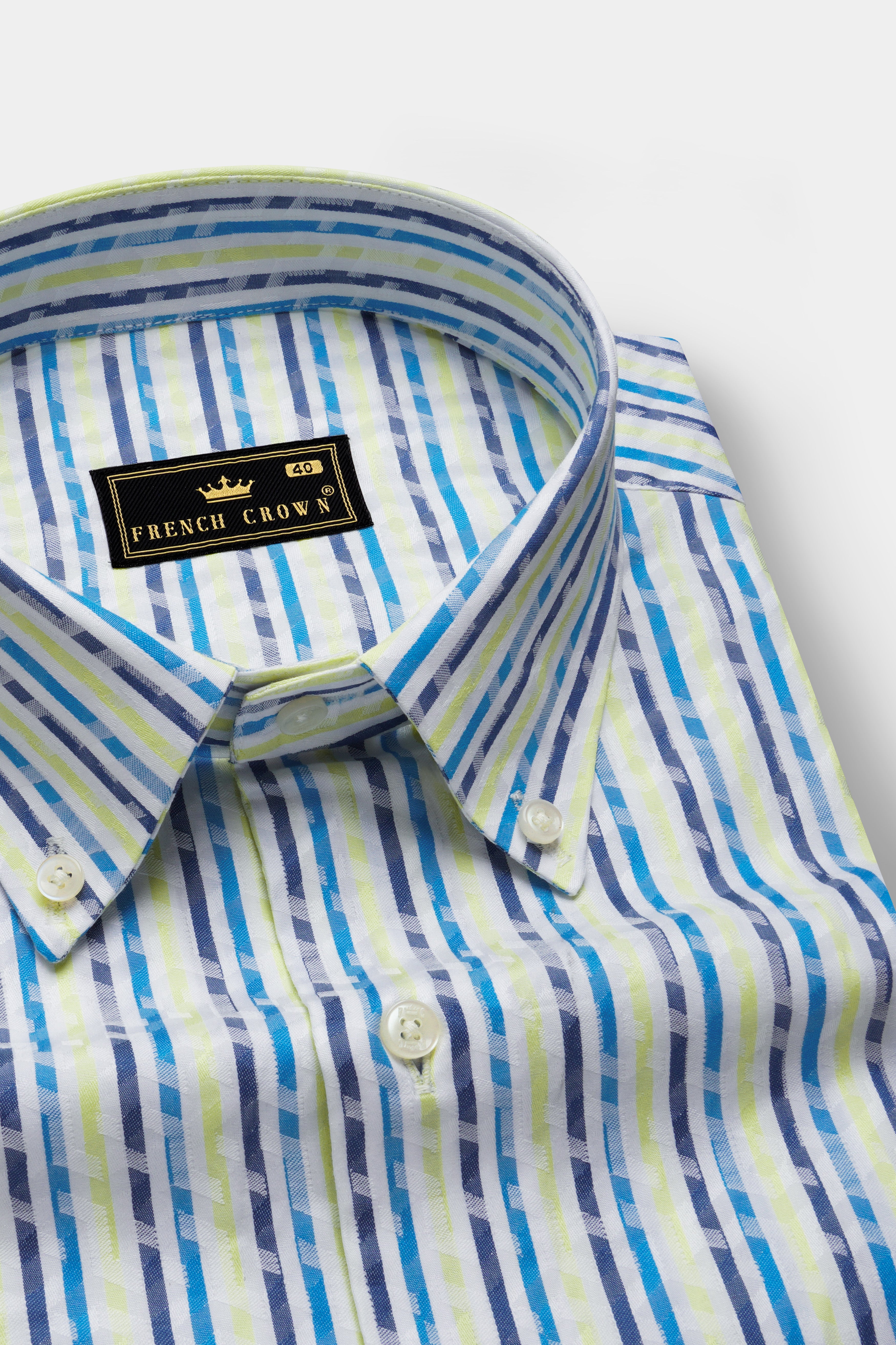 Sunburst-Electric Blue And Primrose Yellow Jacquard Striped Premium Cotton Shirt