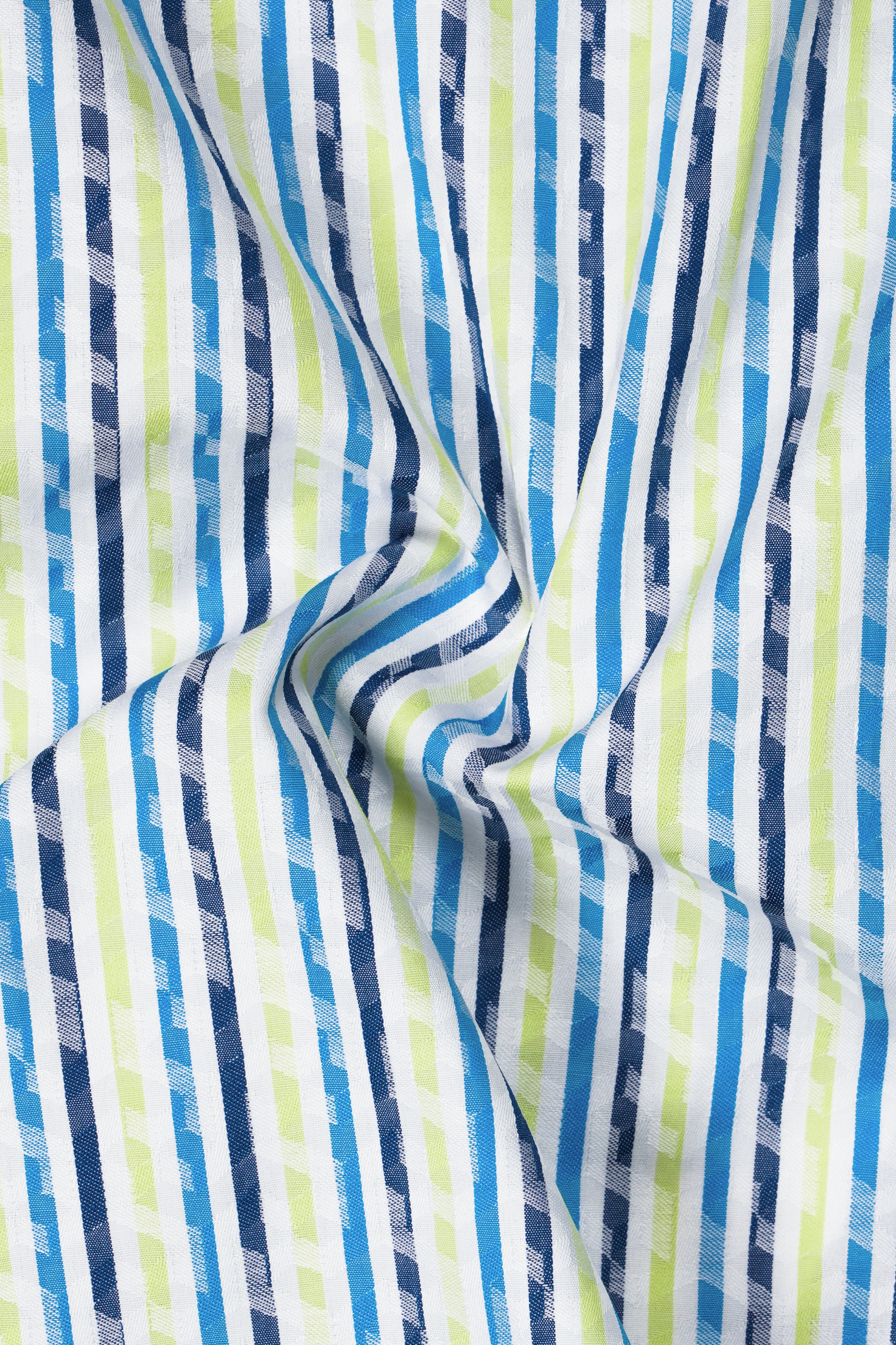 Sunburst-Electric Blue And Primrose Yellow Jacquard Striped Premium Cotton Shirt