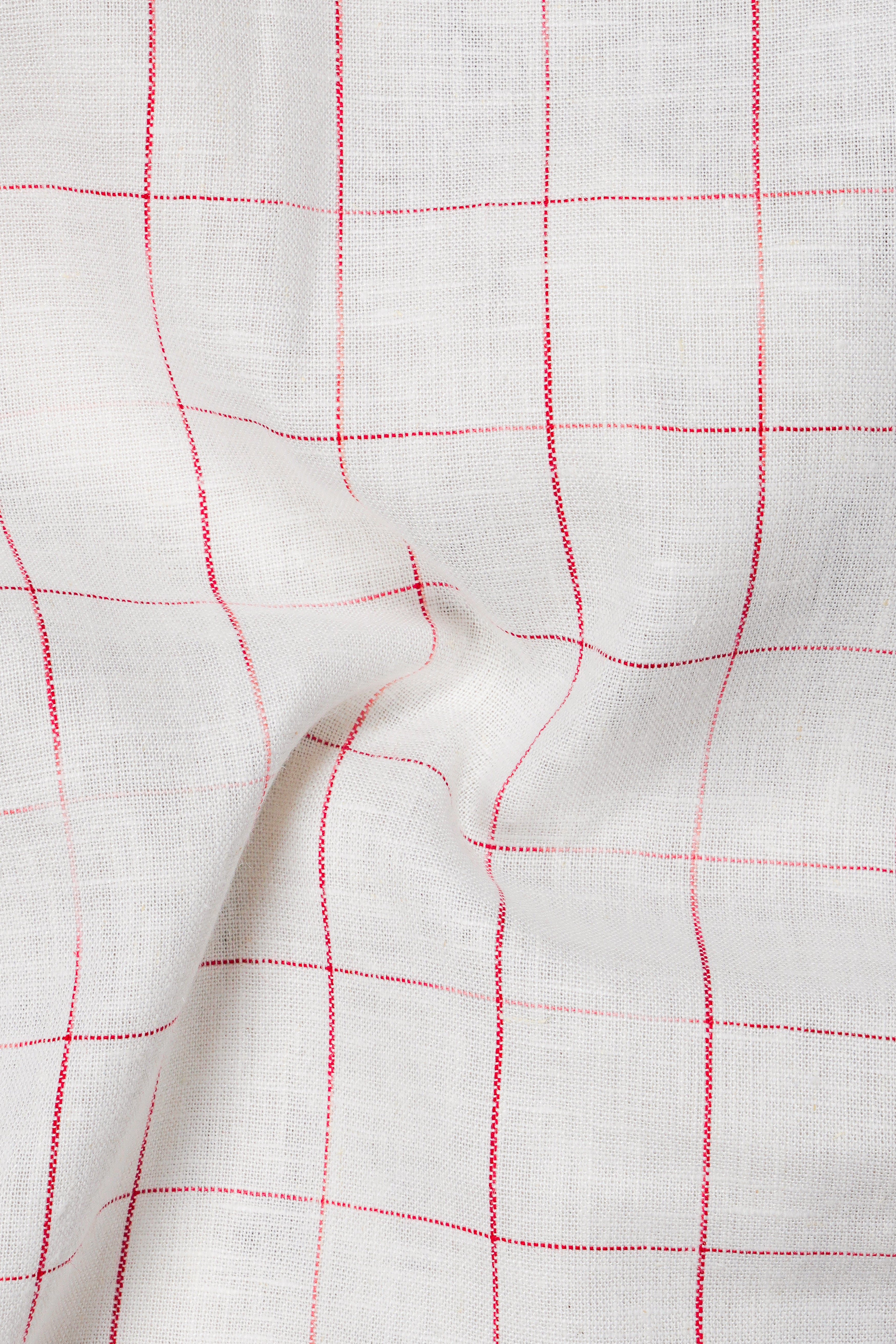 Crimson Haze-Off White And Shiraz Red Windowpane Premium Luxuries Linen Kurta Shirt