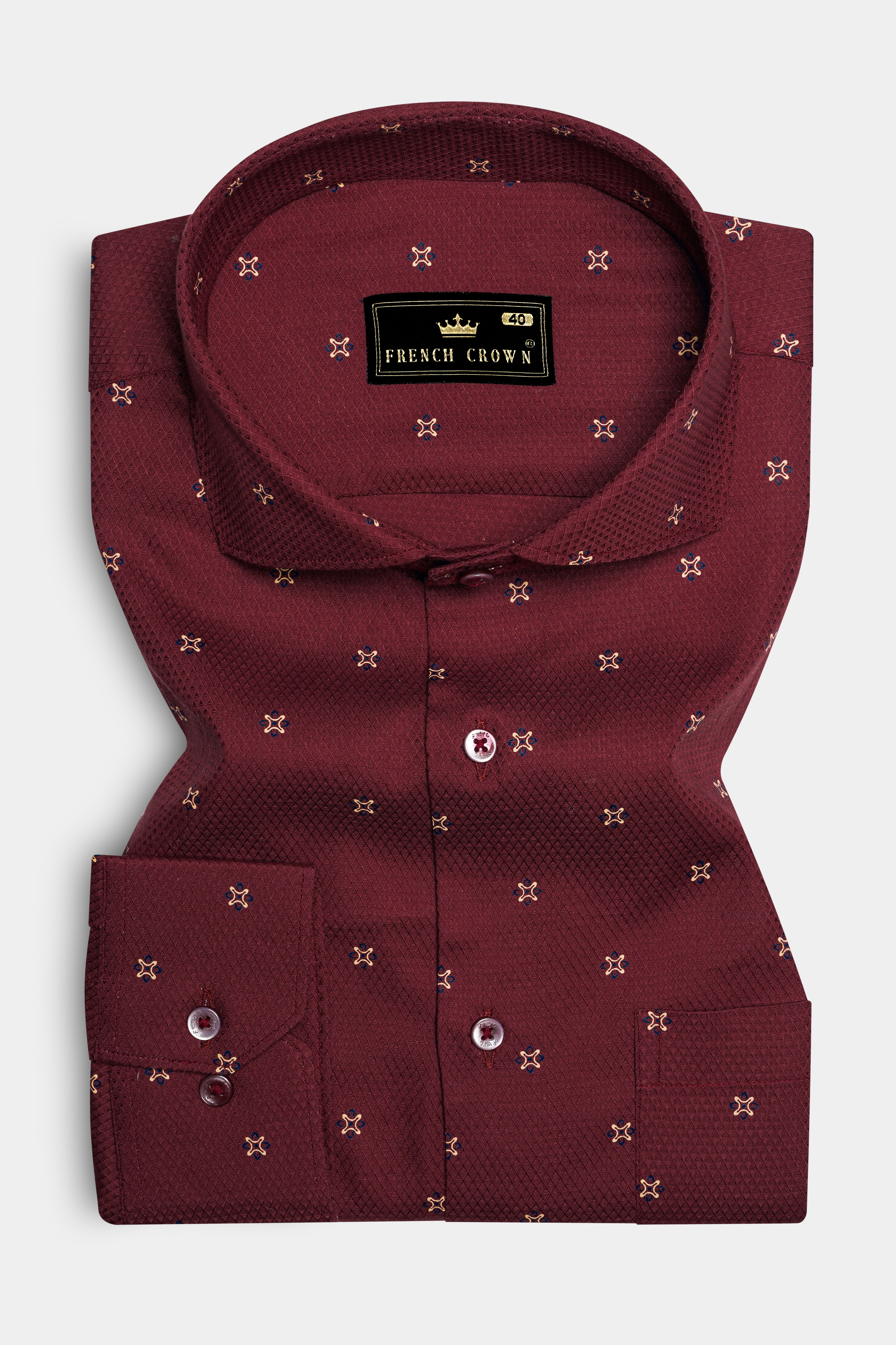 Autumn Ember-Russett Maroon Dobby Textured Premium Giza Cotton Shirt