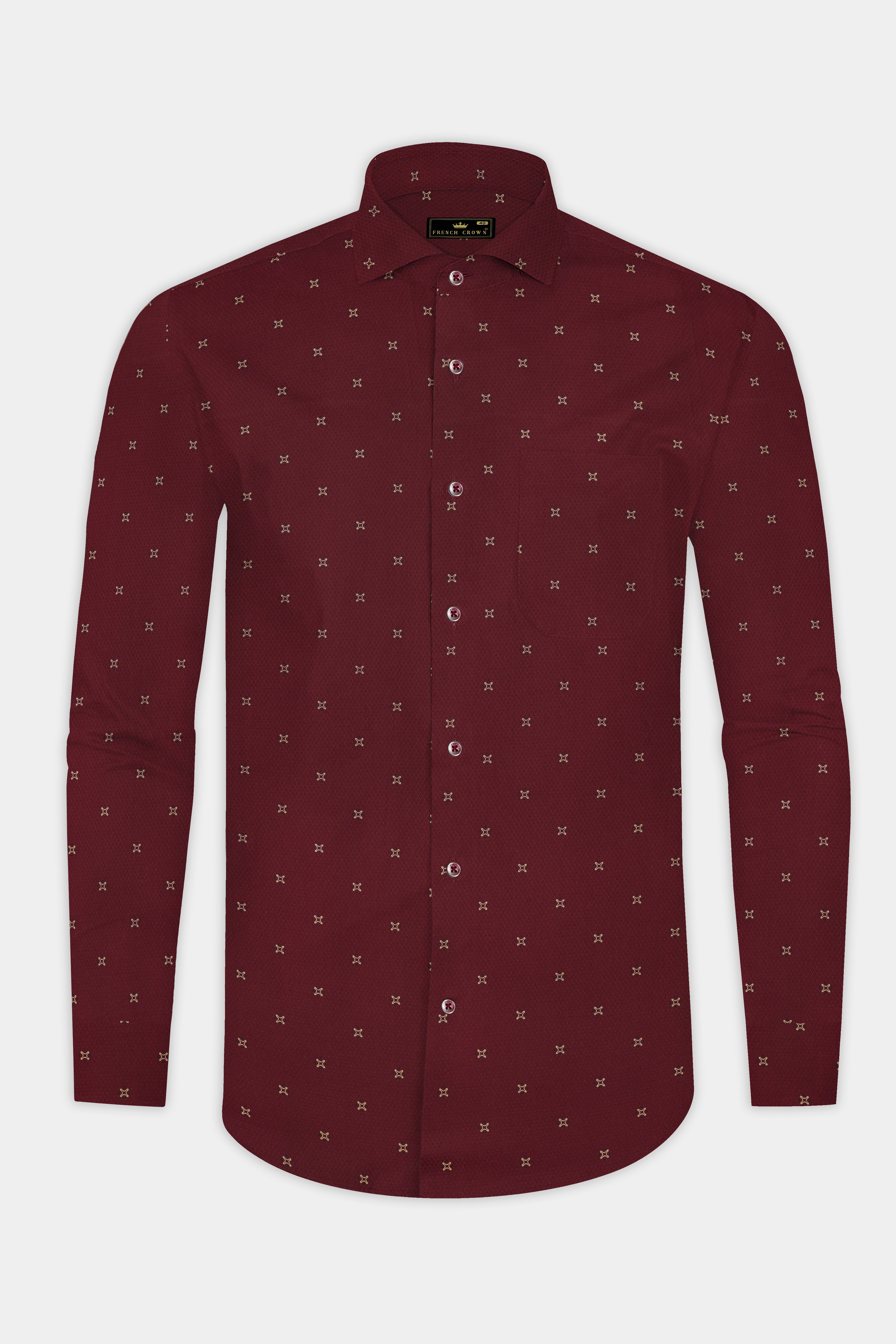 Autumn Ember-Russett Maroon Dobby Textured Premium Giza Cotton Shirt