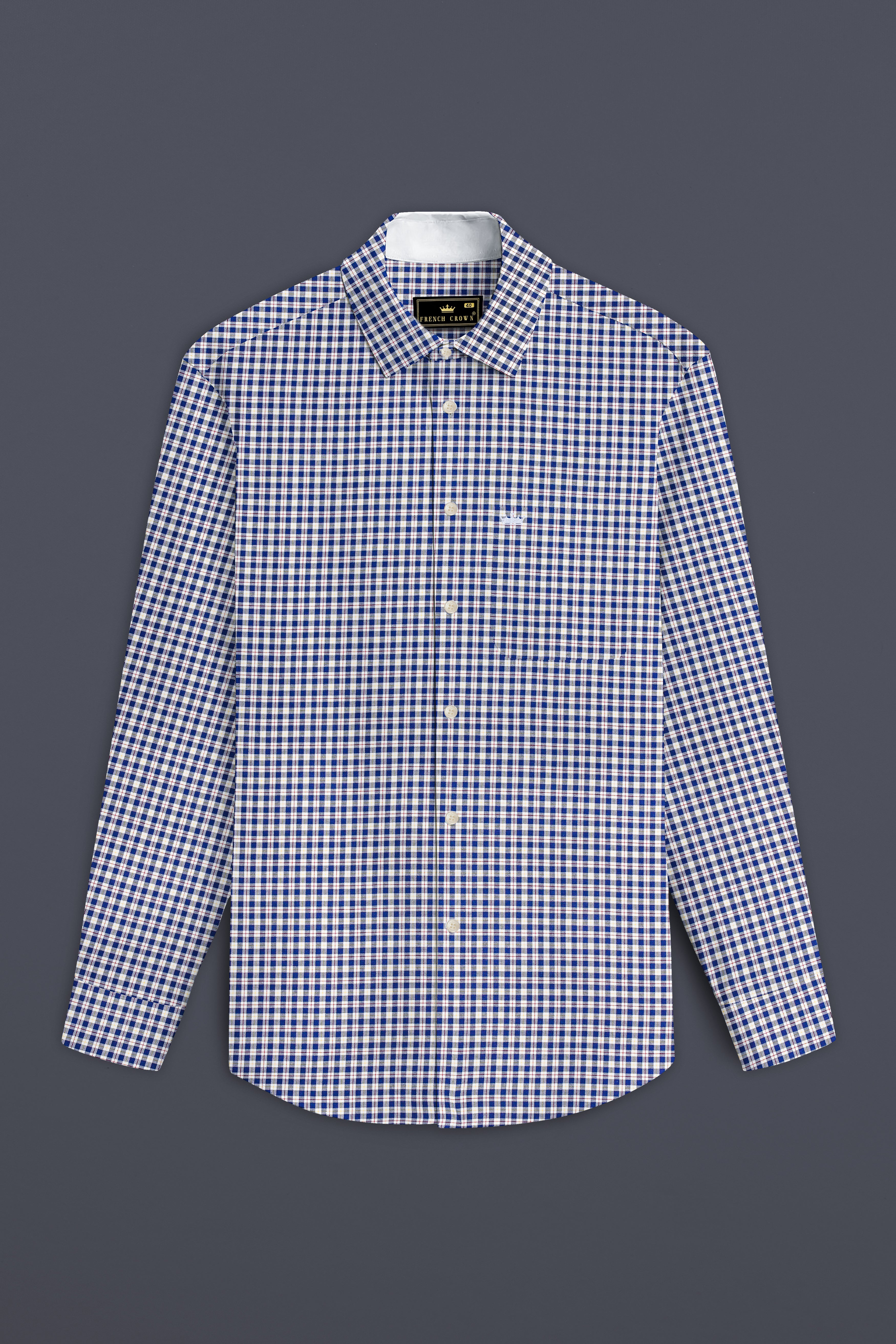 Seabreeze-Biscay Blue And Bright White Gingham Checked Oxford Premium Cotton Shirt