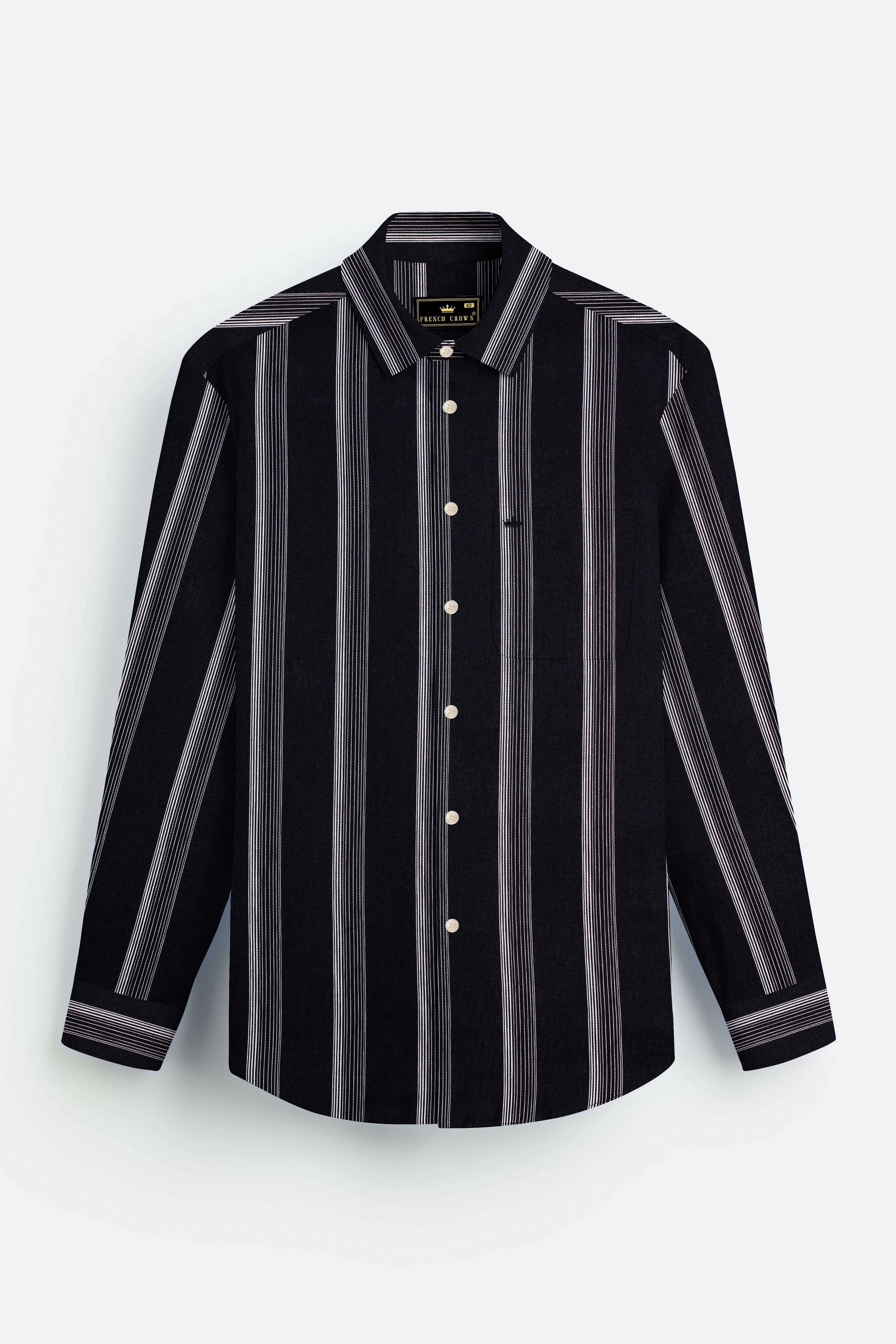 Onyx-Jade Black Striped Oxford Premium Cotton Shirt