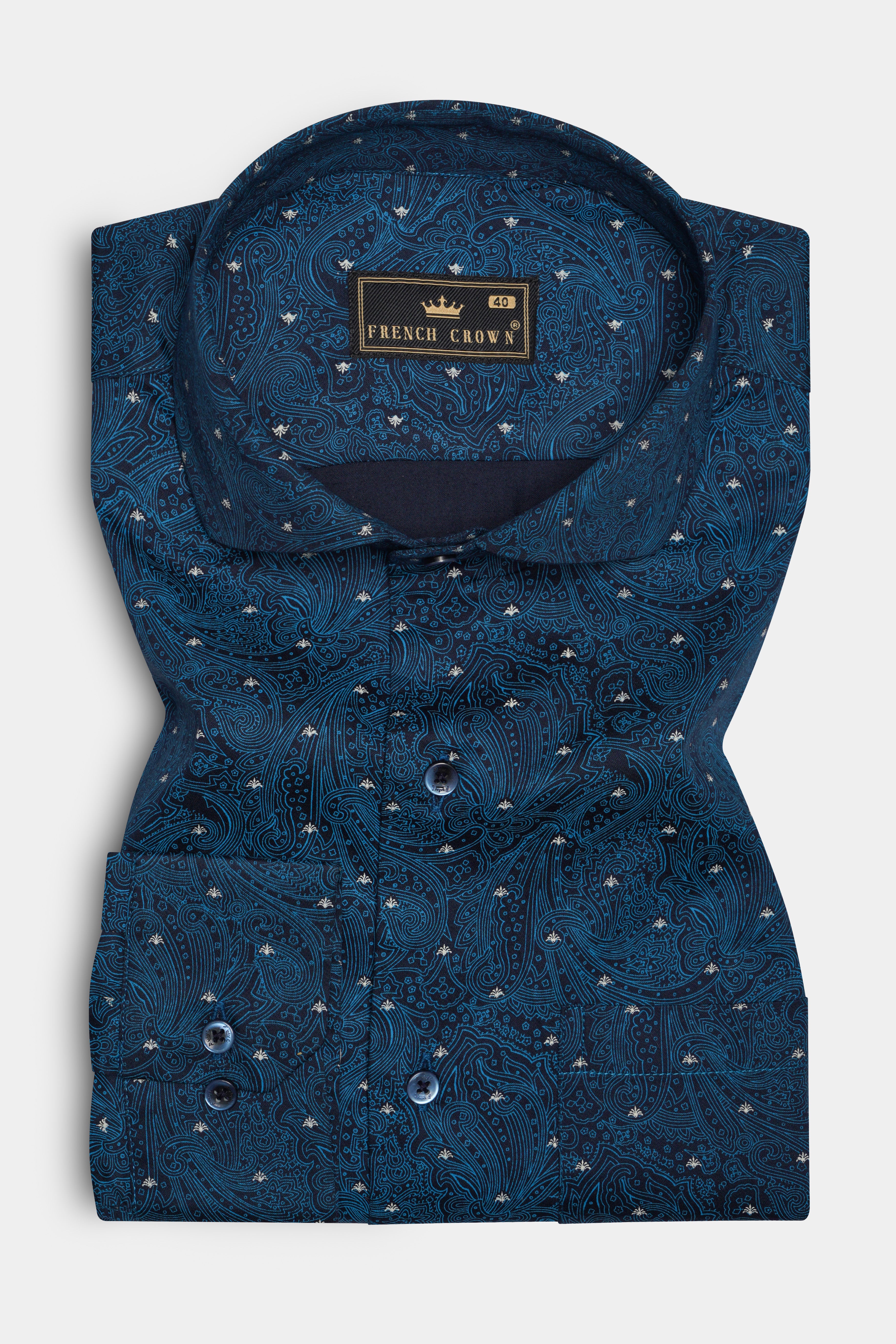 CelesteGlow-Downriver Blue Printed Subtle Sheen Super Soft Premium Cotton Shirt