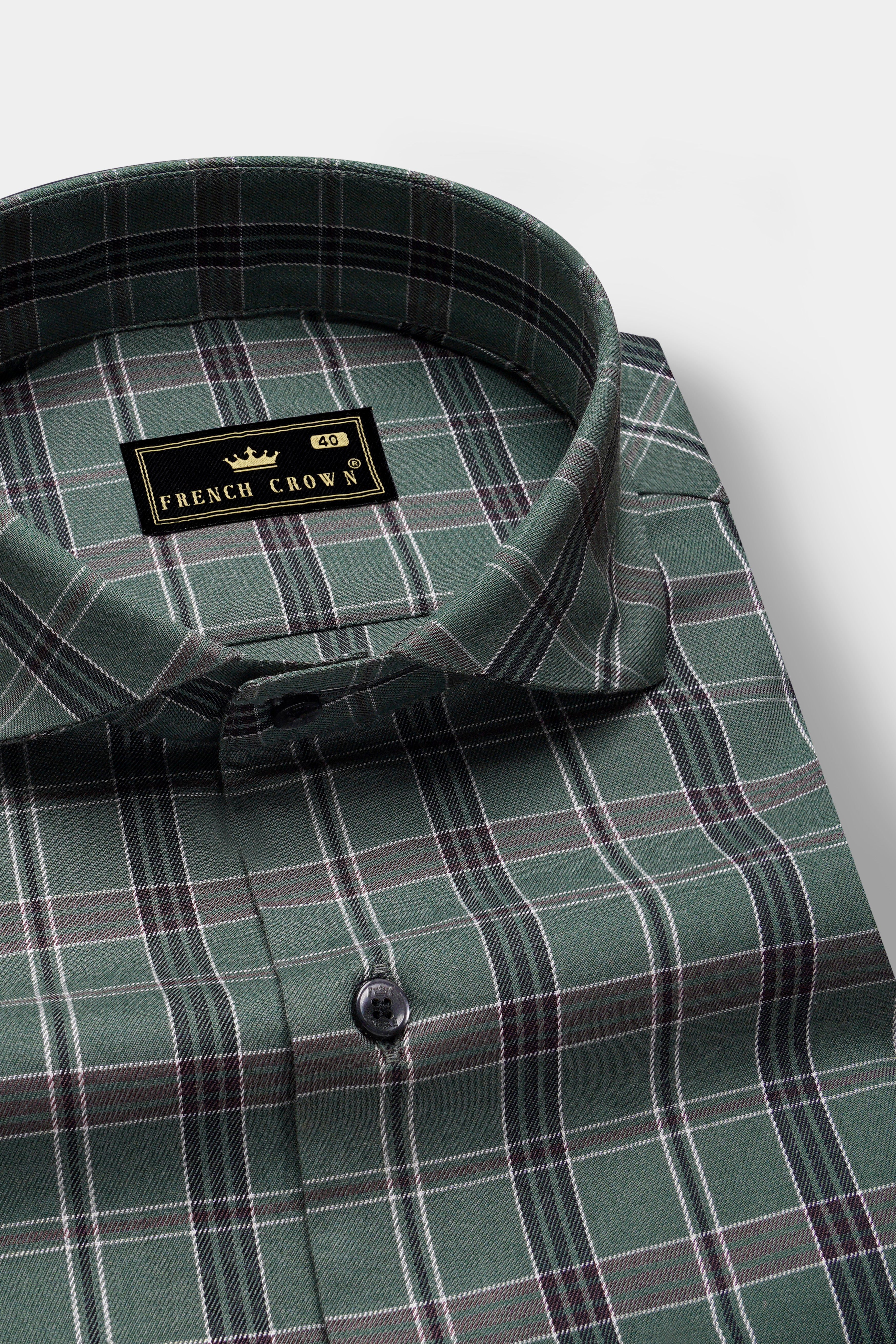 Olive Twill-Mineral Plaid Premium Cotton Shirt