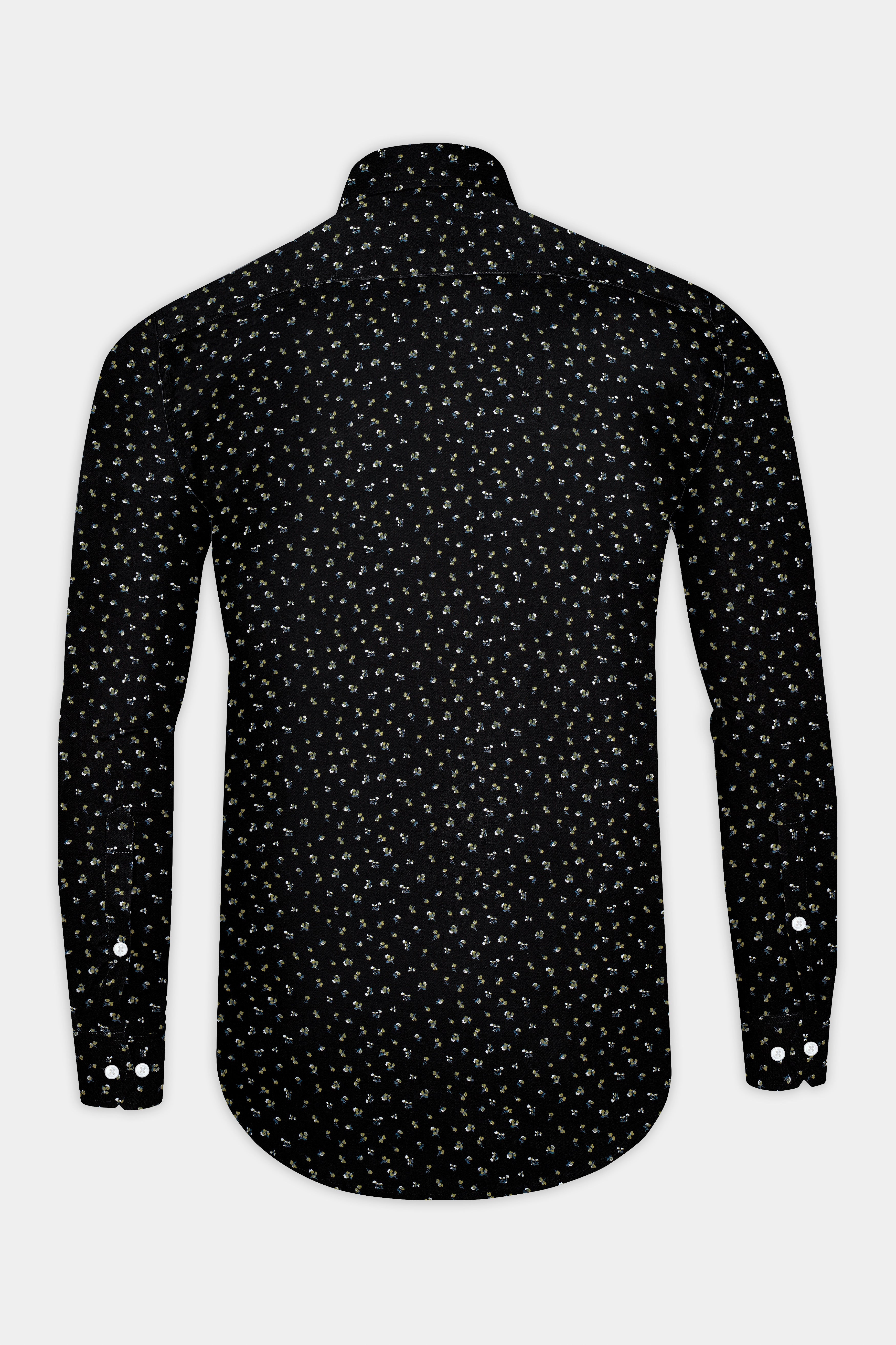 NoirBloom-Jade Black Micro Flower Printed Super Soft Premium Cotton Shirt