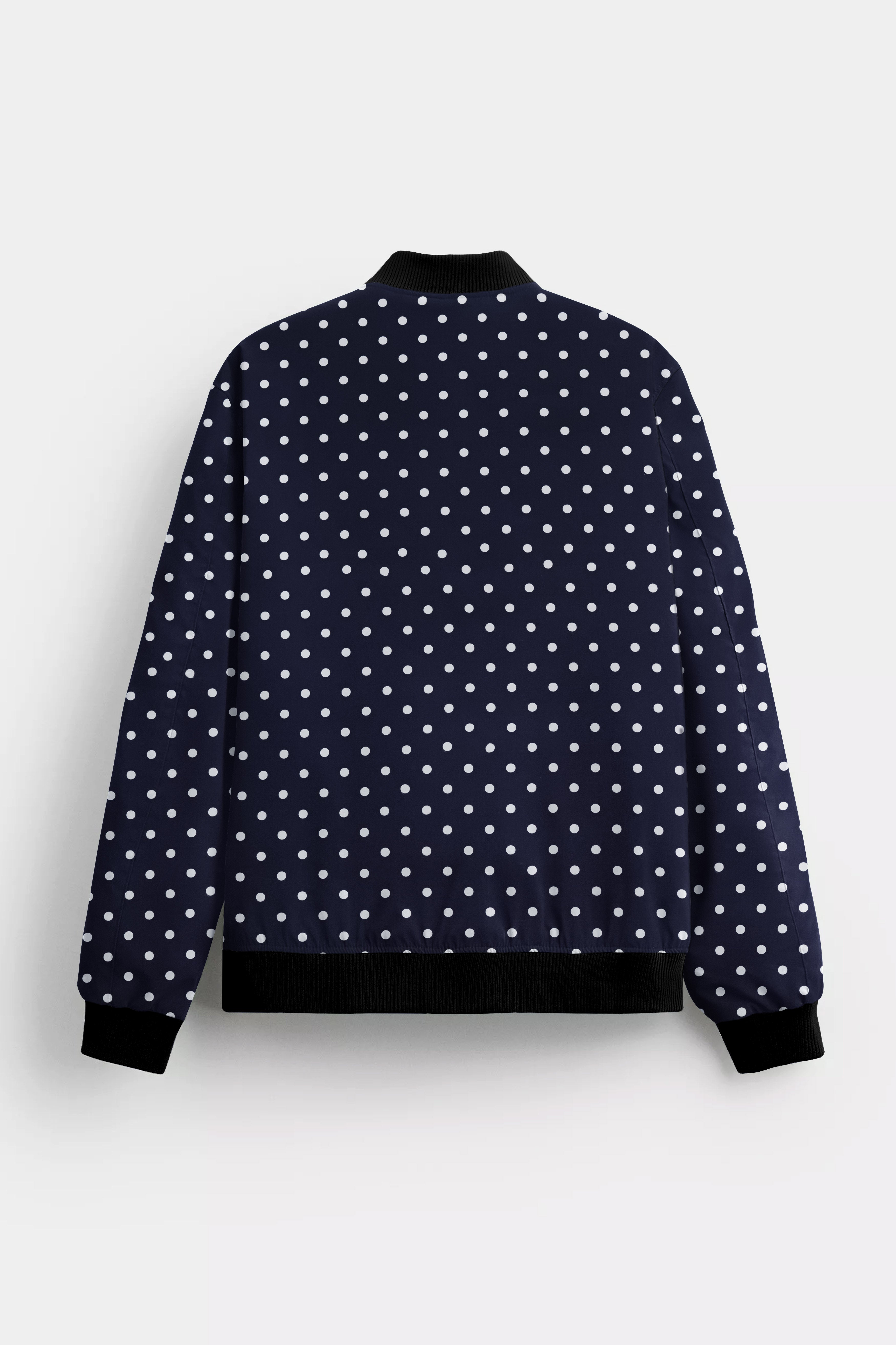 AzureDot-Navy Polka Dotted Prints Premium Giza Cotton Bomber Jacket