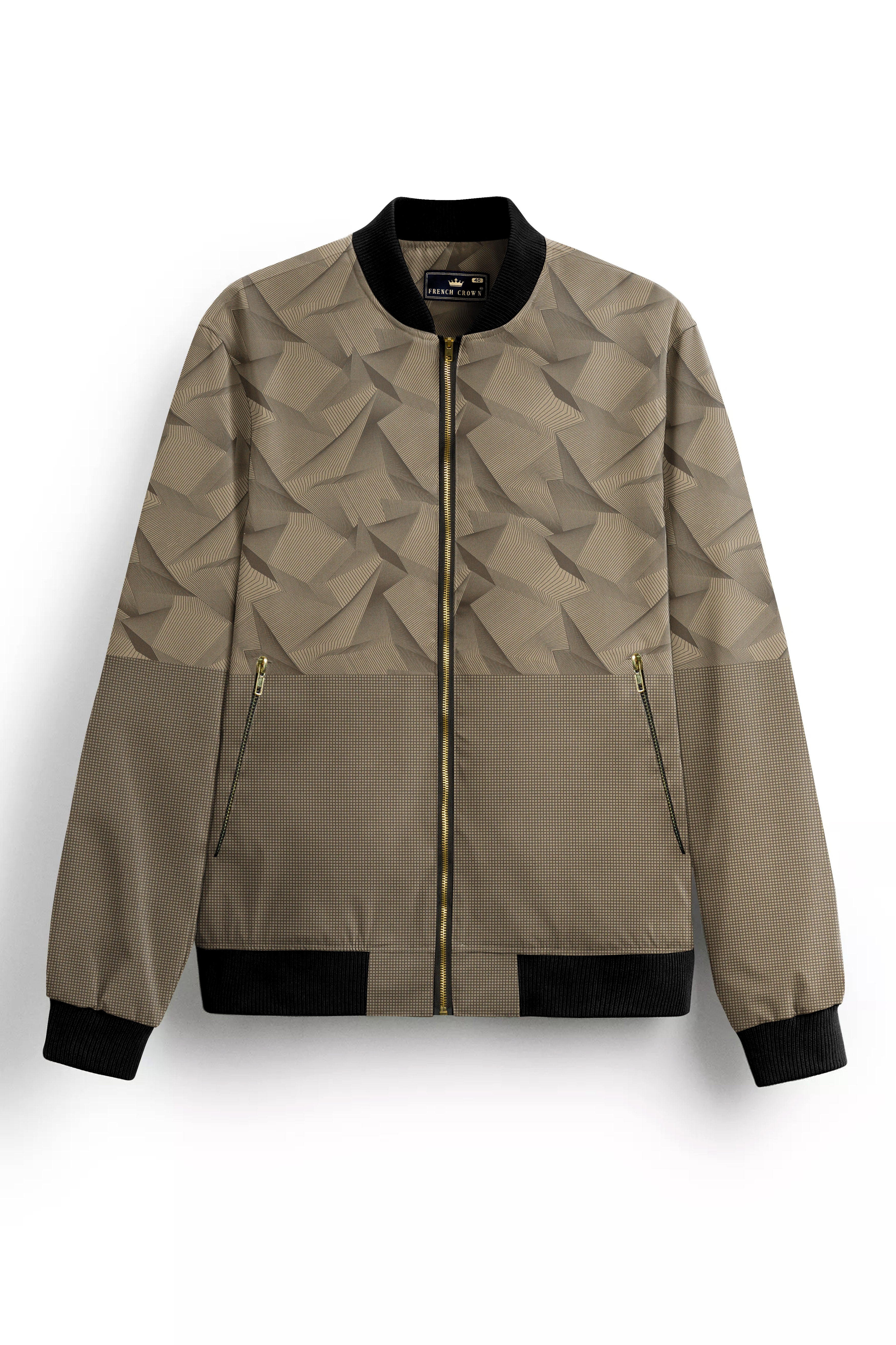 DuneShade-Sand Dune Brown Half 3D Prints Premium Giza Cotton Bomber Jacket