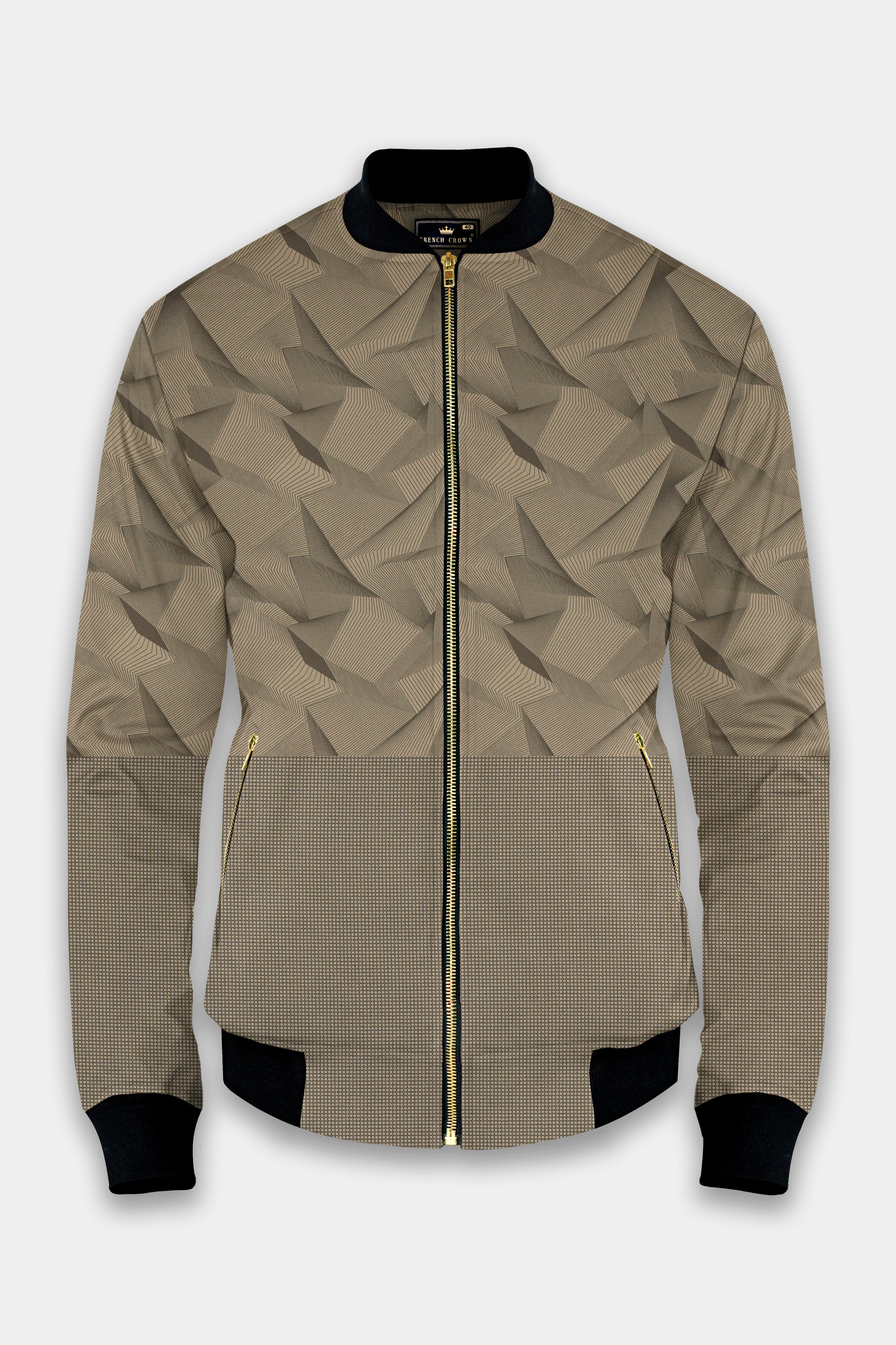 DuneShade-Sand Dune Brown Half 3D Prints Premium Giza Cotton Bomber Jacket