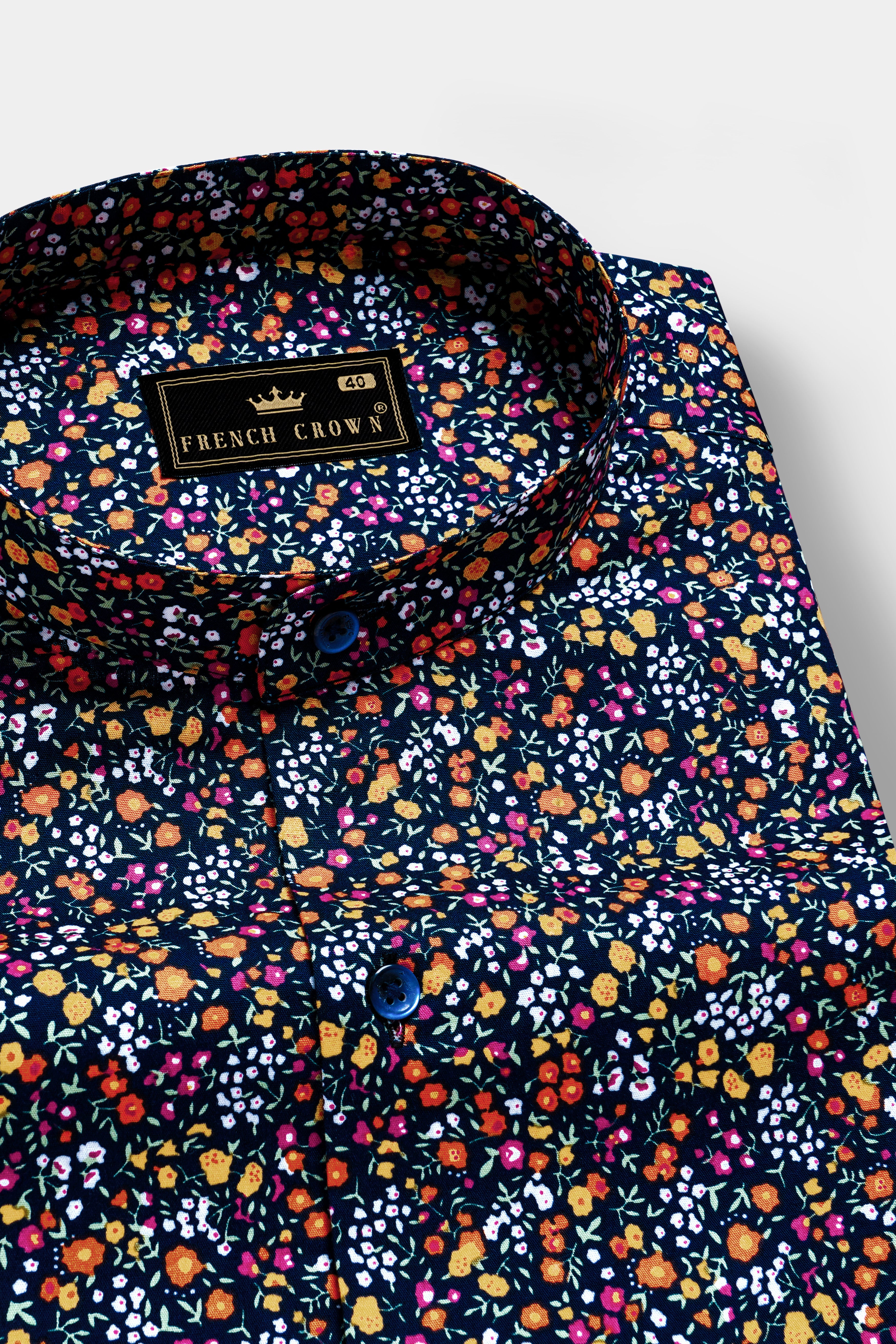 AzureFlora-Stratos Blue And Berry Pink Multi Color Flower Prints Super Soft Premium Cotton Shirt