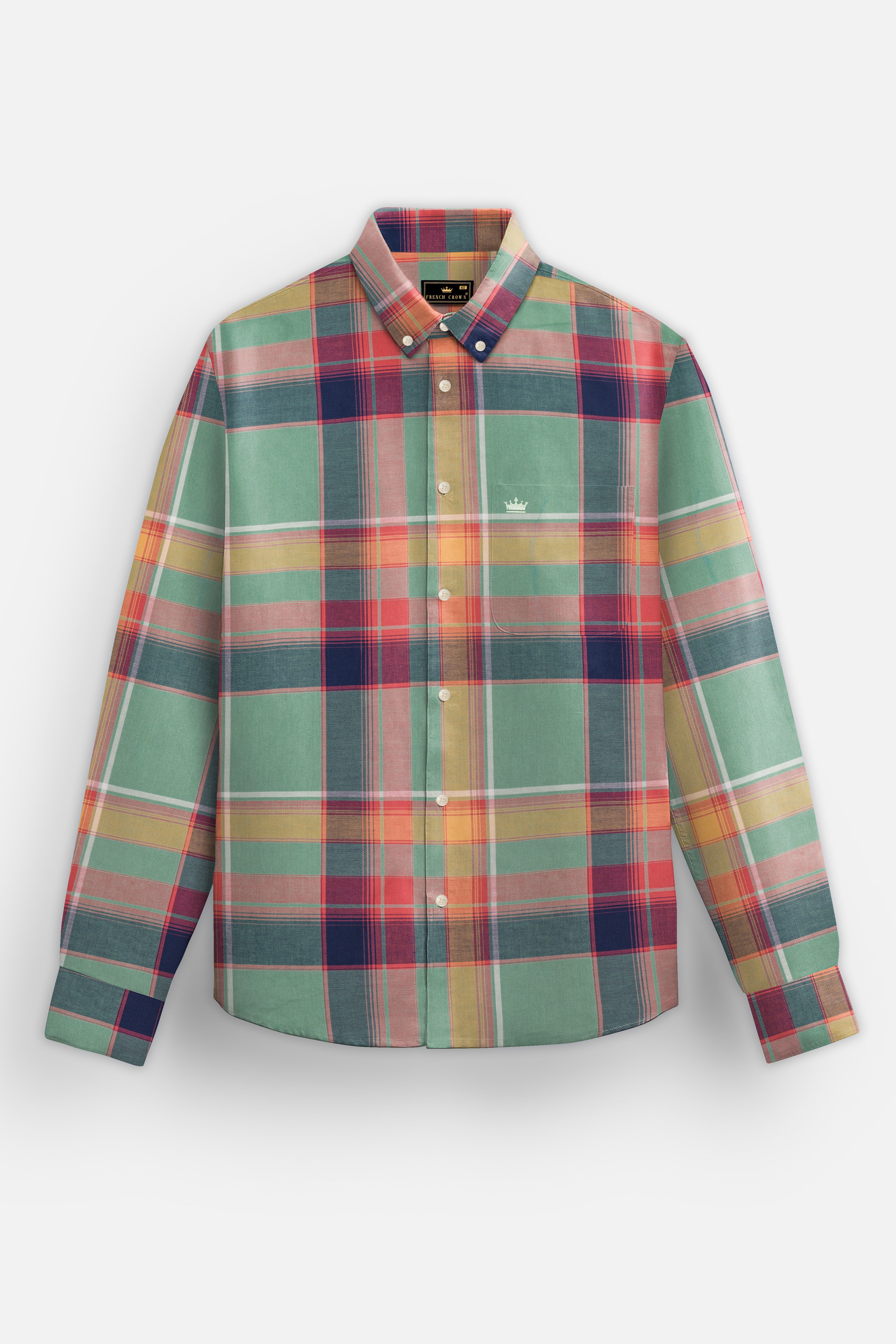 SunsetVine-Brink Orange And Nandor Green Multi Color Twill Premium Cotton Shirt