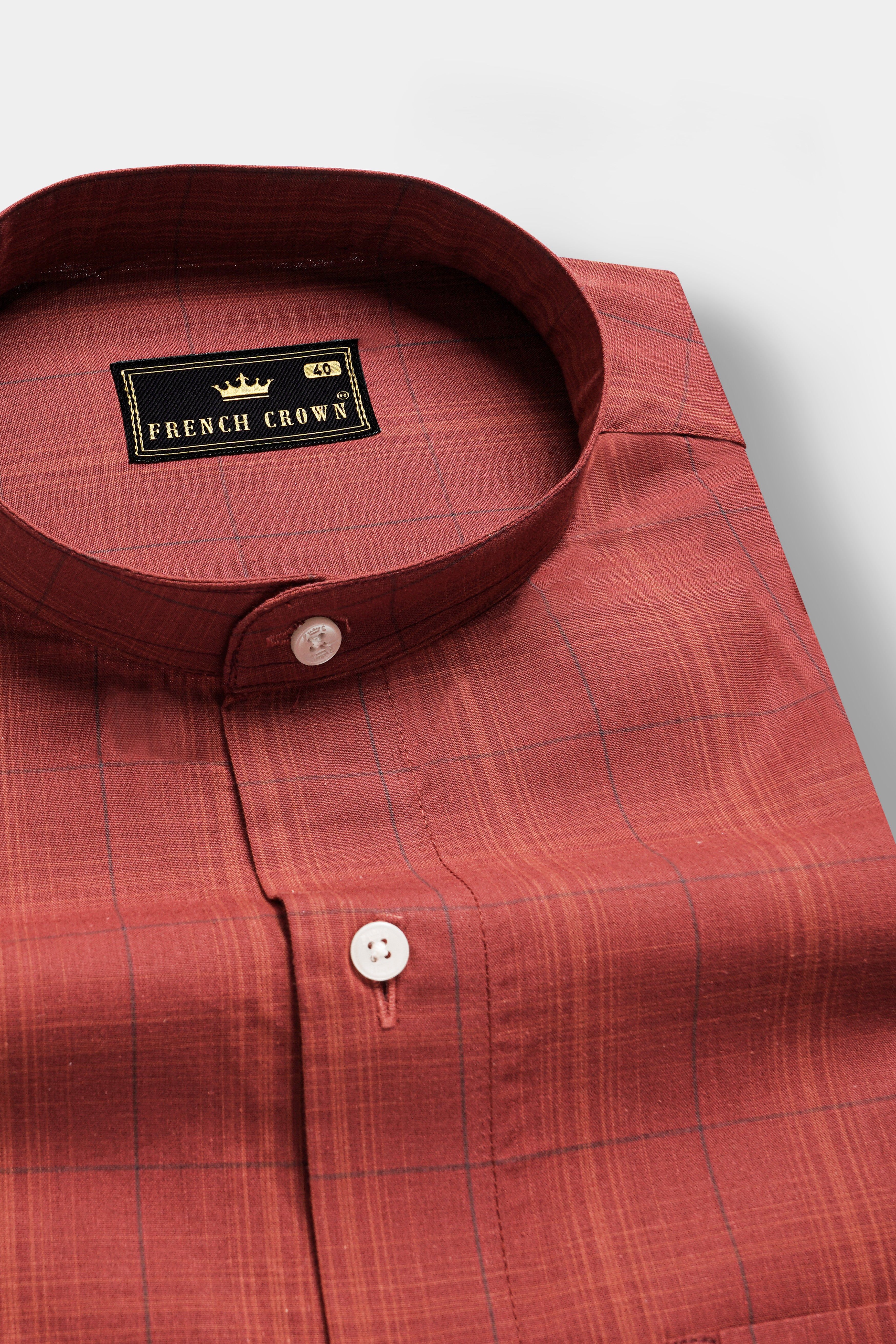 Crimson-Sanguine Brick Red Plaid Super Soft Premium Giza Cotton Shirt