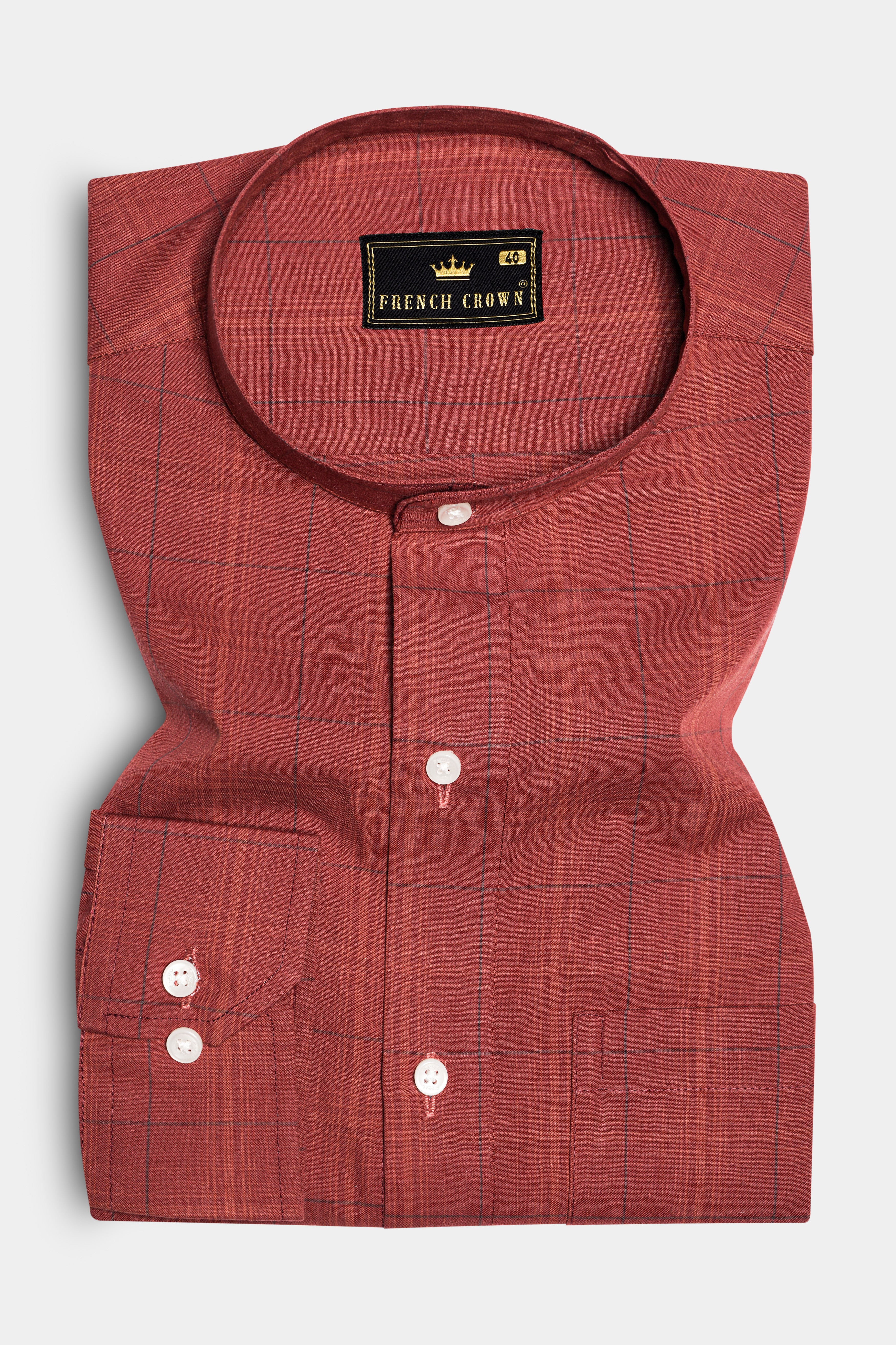 Crimson-Sanguine Brick Red Plaid Super Soft Premium Giza Cotton Shirt