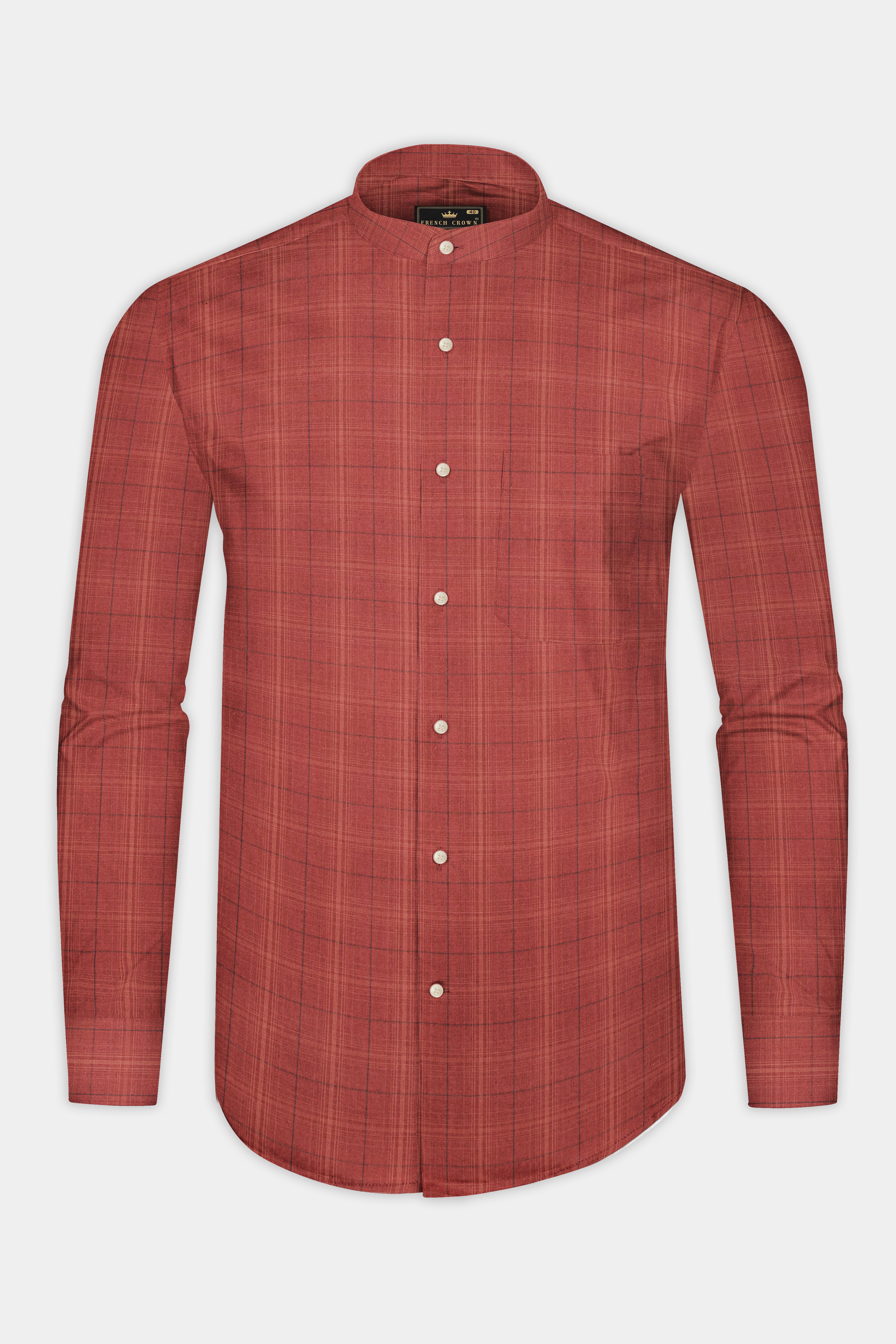 Crimson-Sanguine Brick Red Plaid Super Soft Premium Giza Cotton Shirt