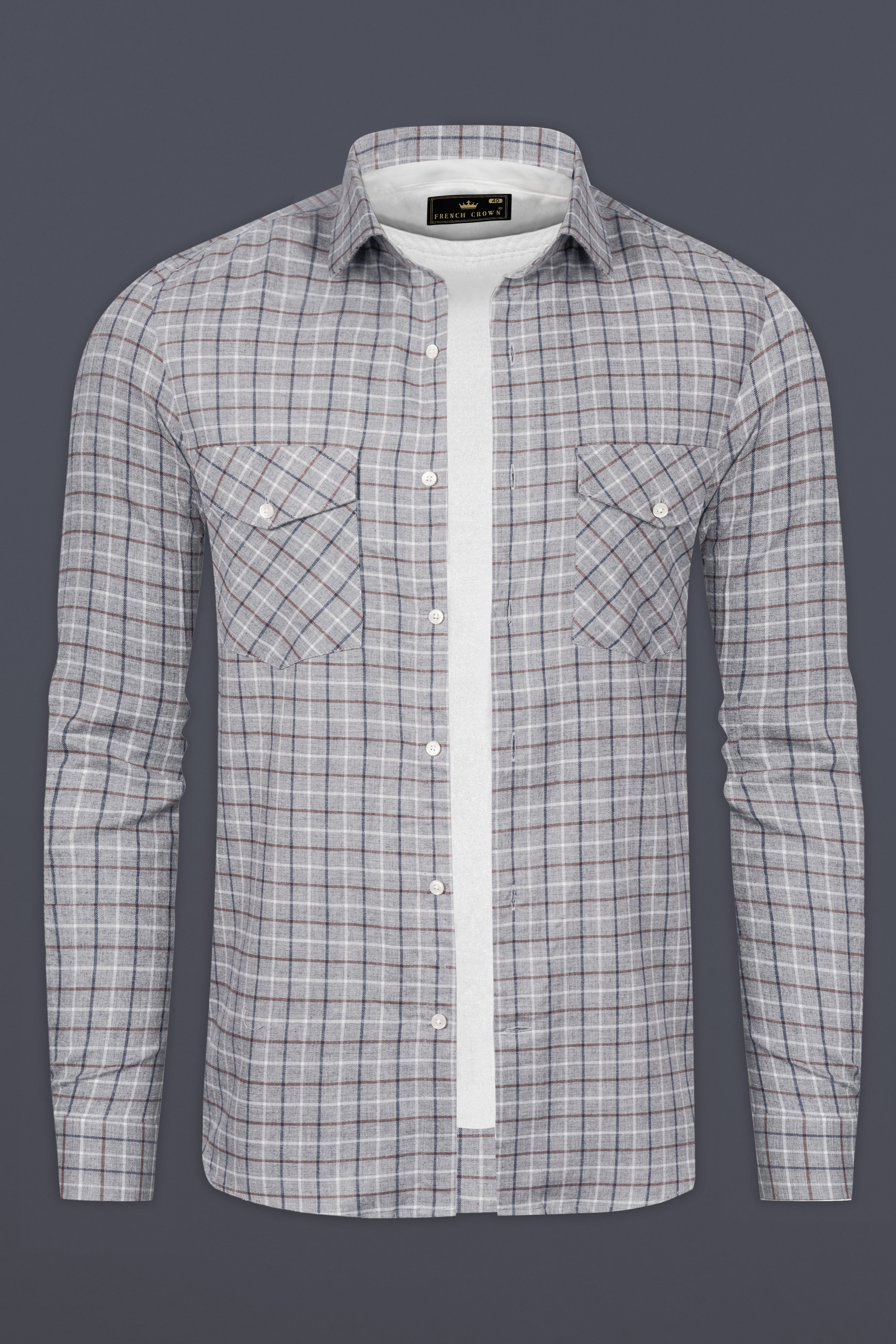 MistTartan-Celeste Gray Checked Flannel Premium Cotton Overshirt/shacket