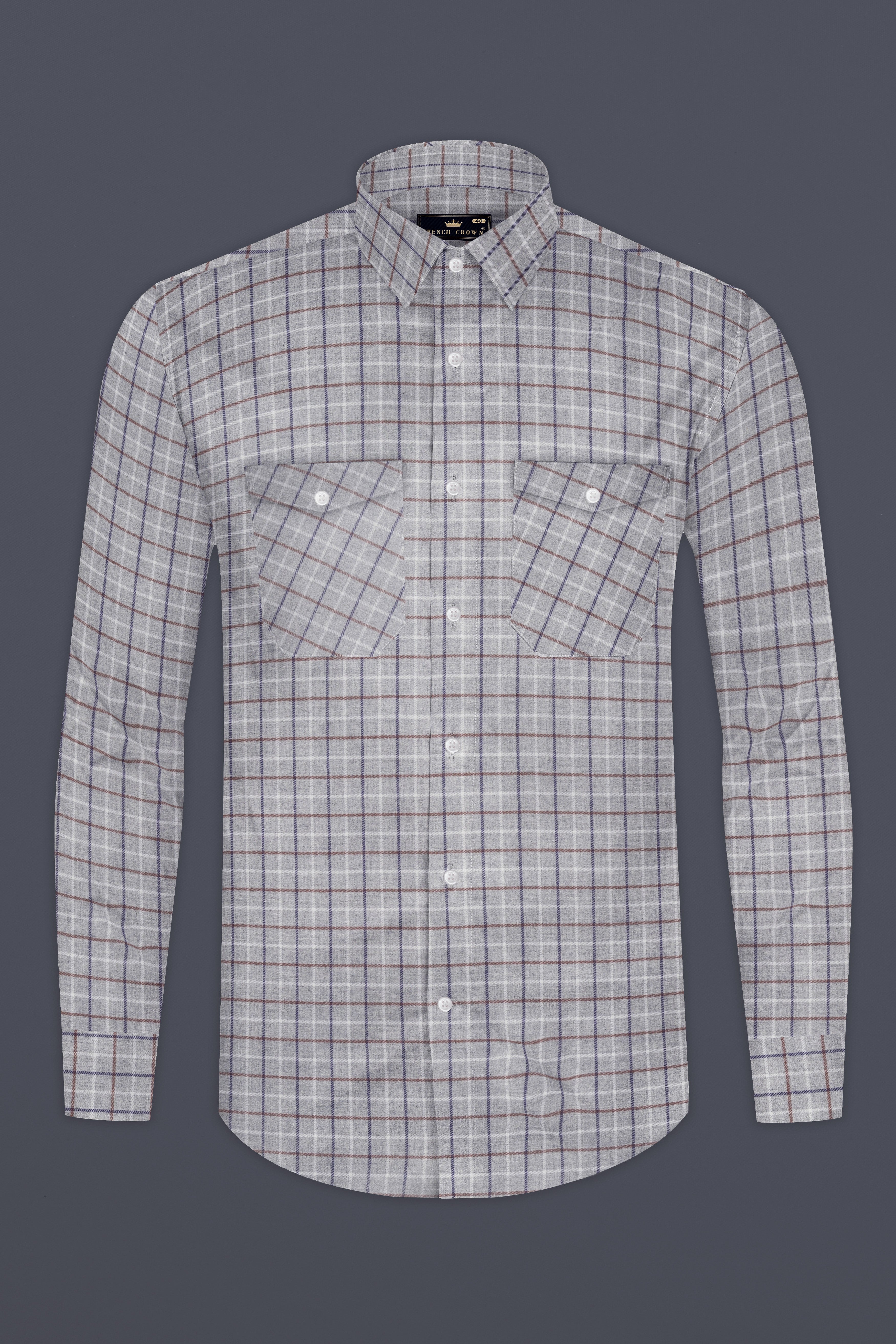 MistTartan-Celeste Gray Checked Flannel Premium Cotton Overshirt/shacket