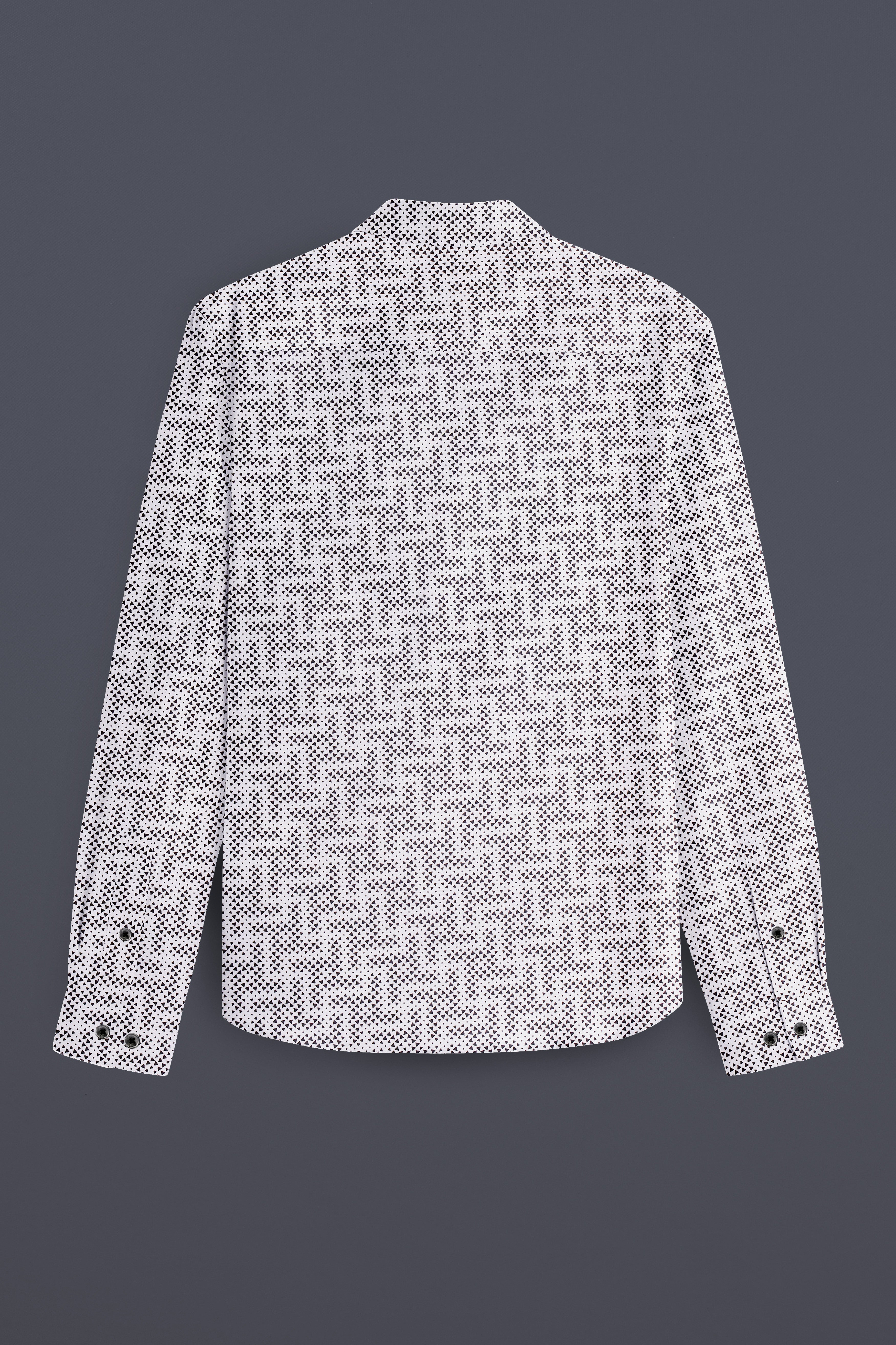 NoirTriad-Classic White with Black Flocked Triangle Printed Super Soft Premium Cotton Button Down Shirt