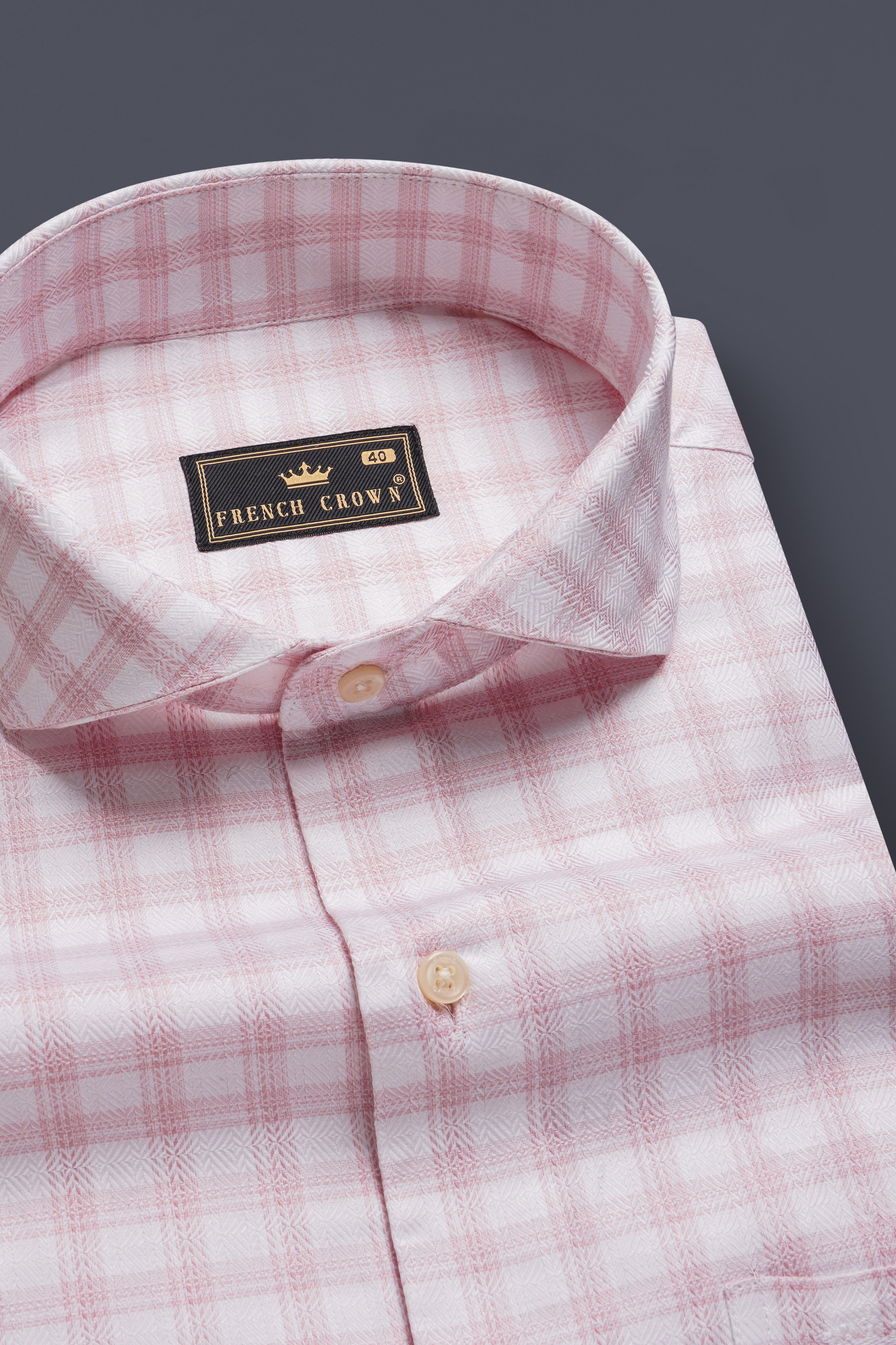 RosyTapestry-Bizarre pink Plaid Jacquard Textured Premium Cotton Shirt