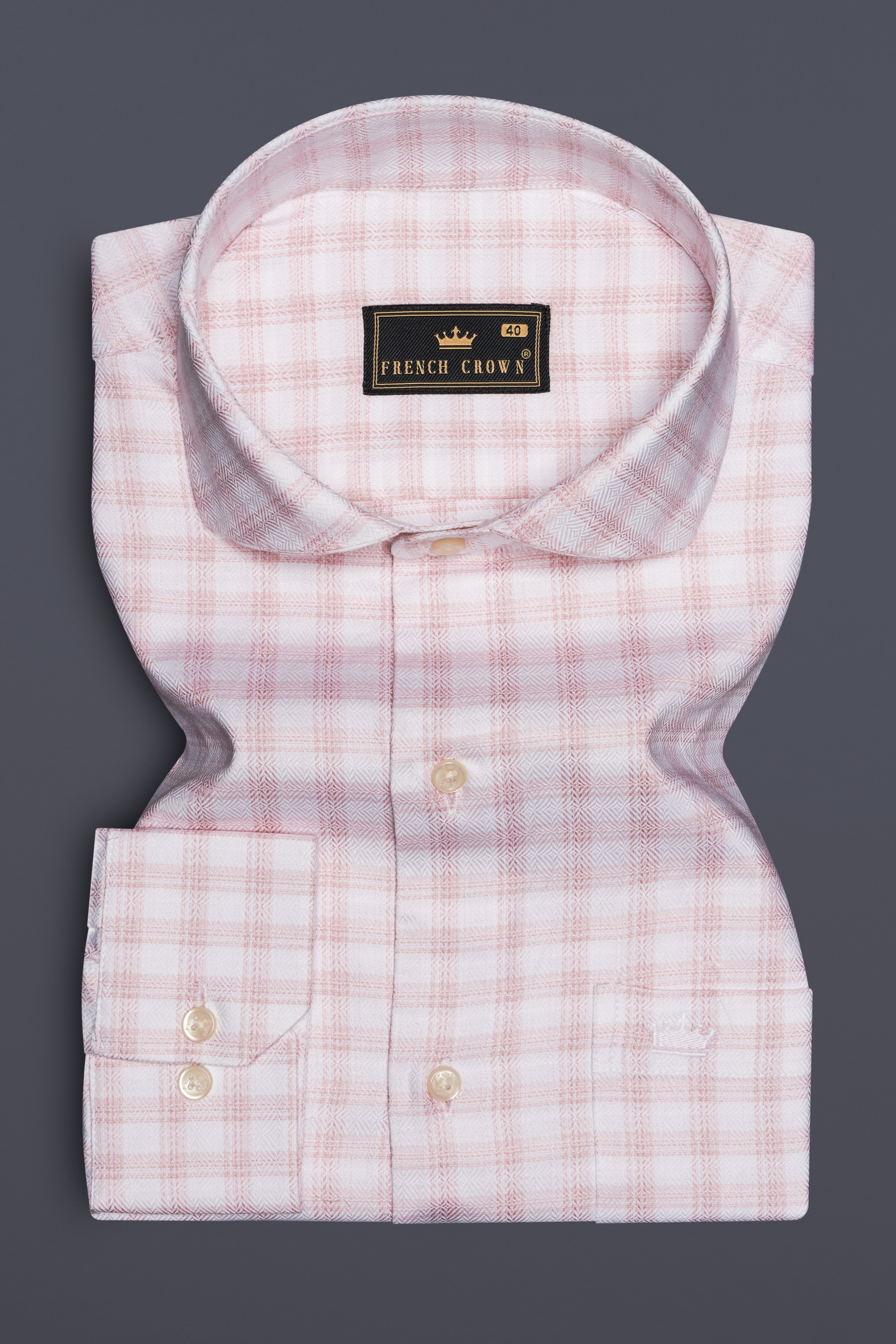 RosyTapestry-Bizarre pink Plaid Jacquard Textured Premium Cotton Shirt