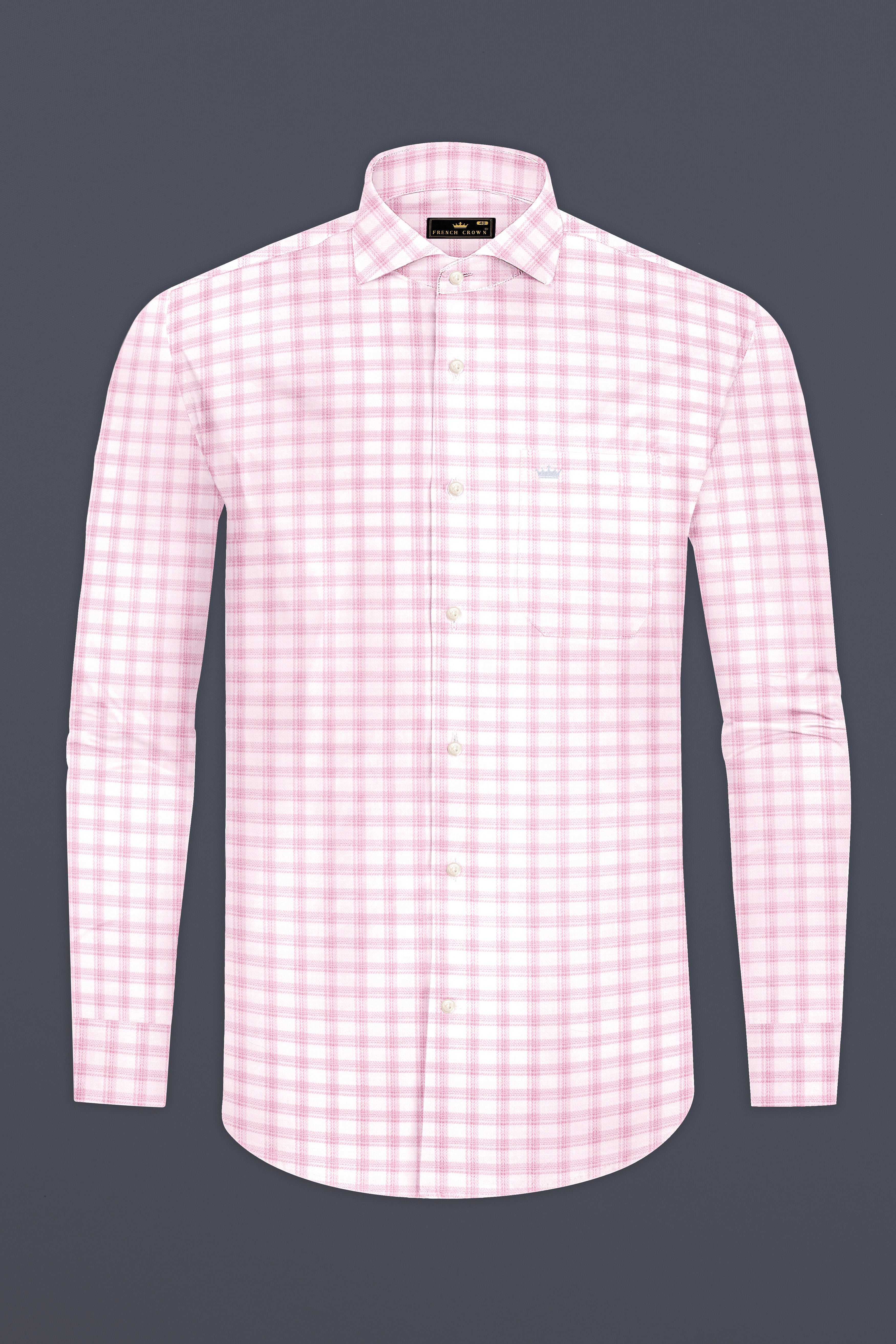 RosyTapestry-Bizarre pink Plaid Jacquard Textured Premium Cotton Dress Shirt