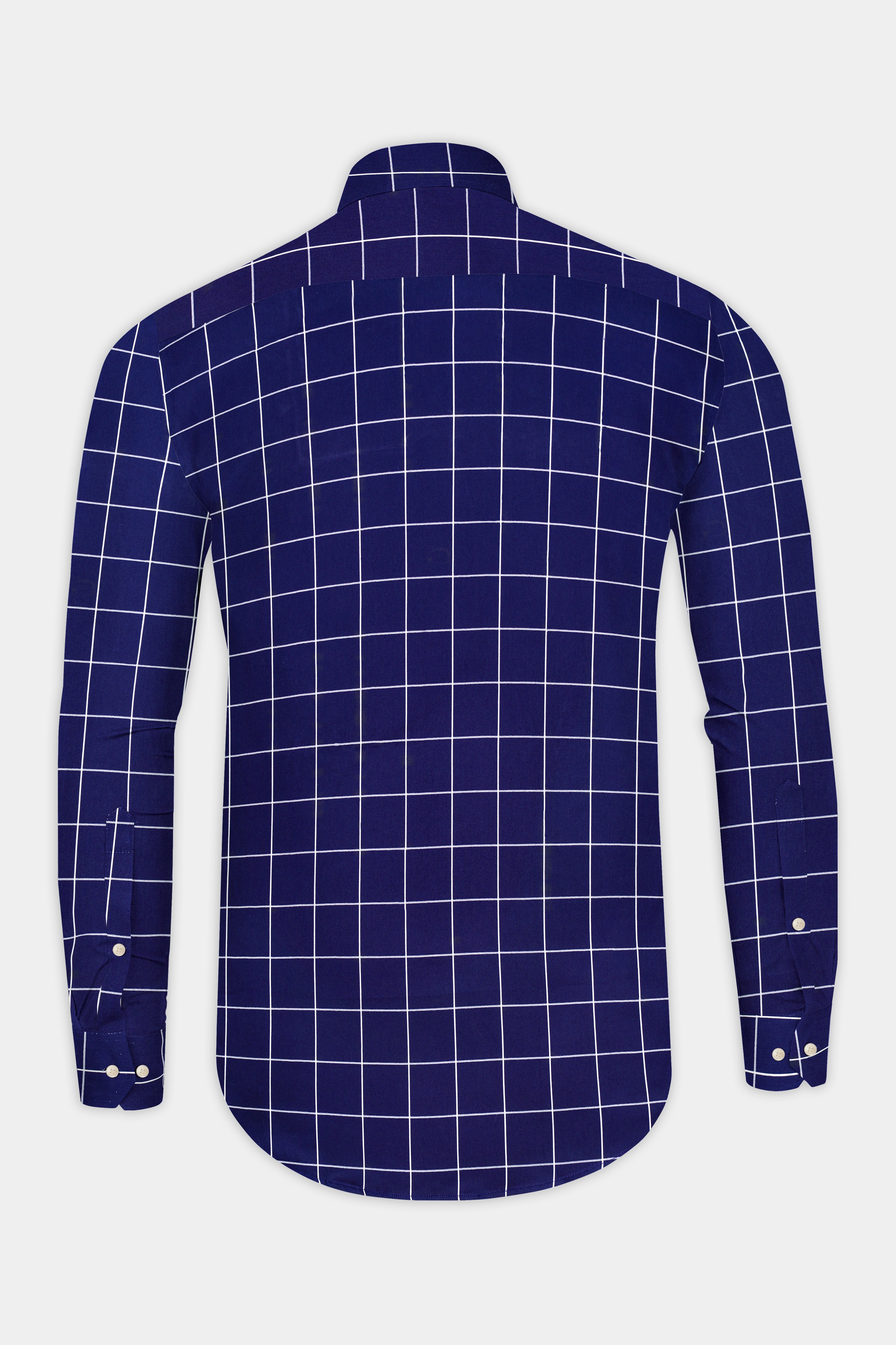 AzureGrid-Lapis Blue Windowpane Premium Dobby Textured Premium Giza Cotton Shirt