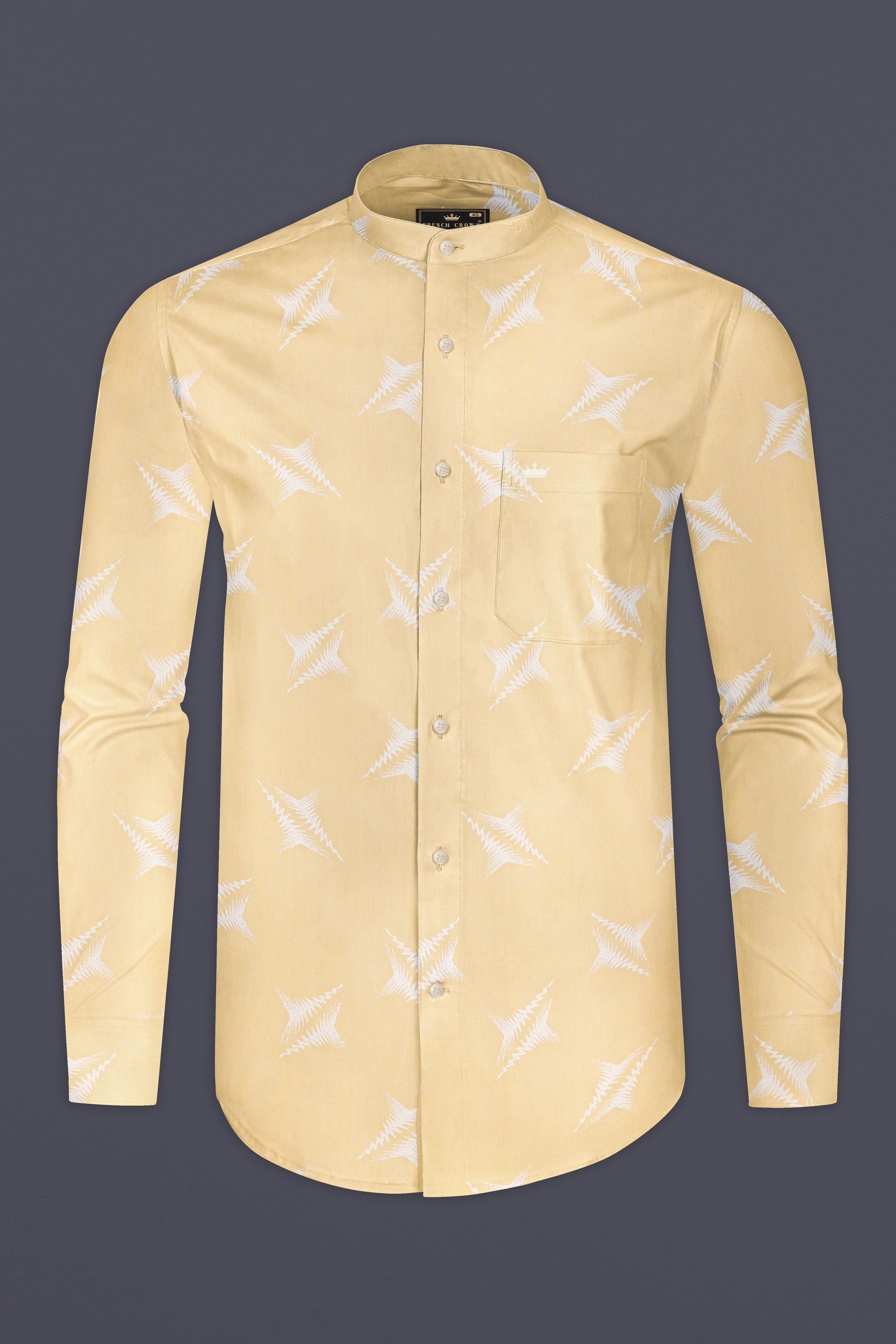 LuminousSun-Chamois Yellow Printed Subtle Sheen Super Soft Premium Cotton Shirt