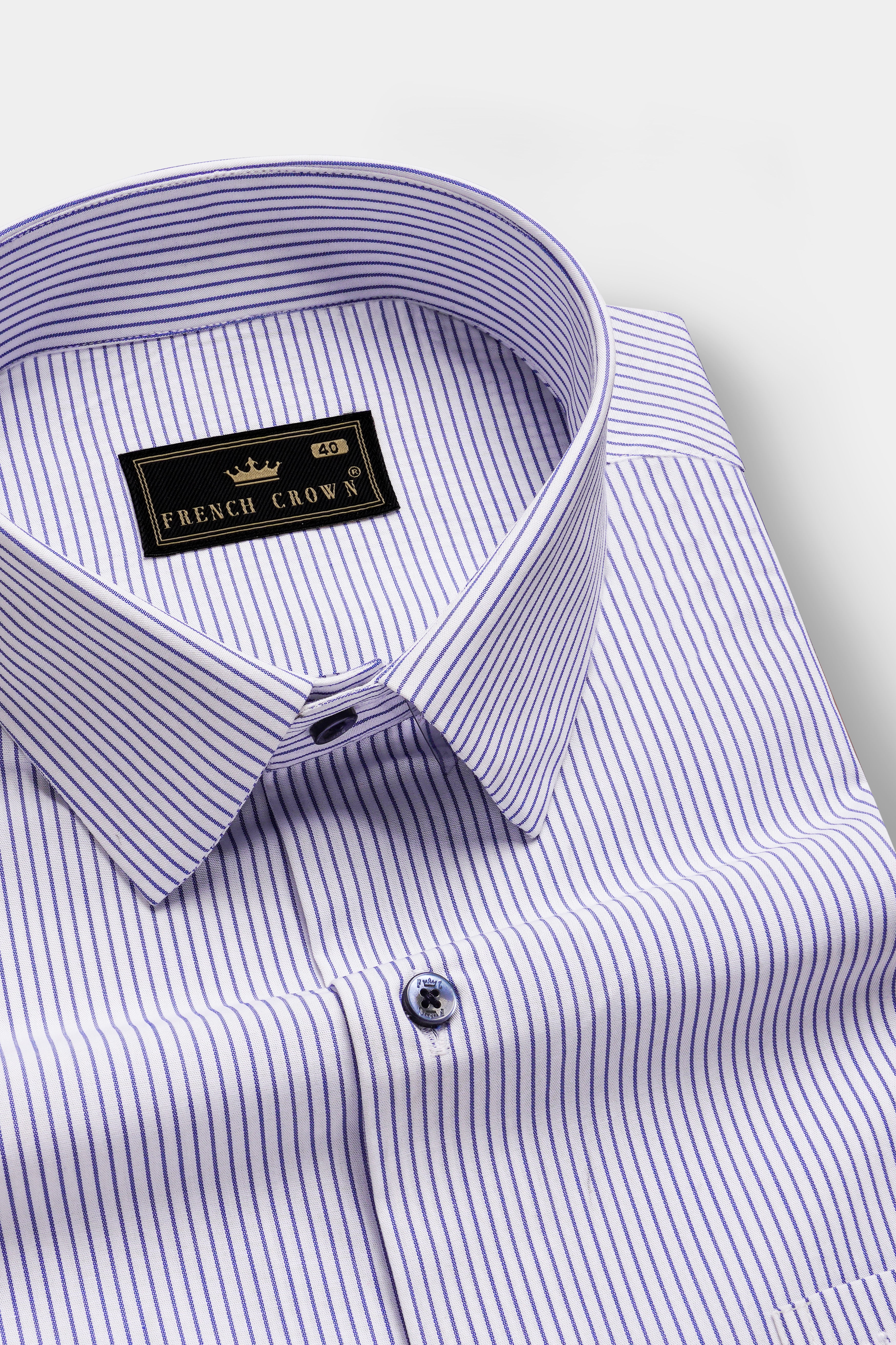 Violet Blue And Bright White Striped Premium Giza Cotton Dress Shirt