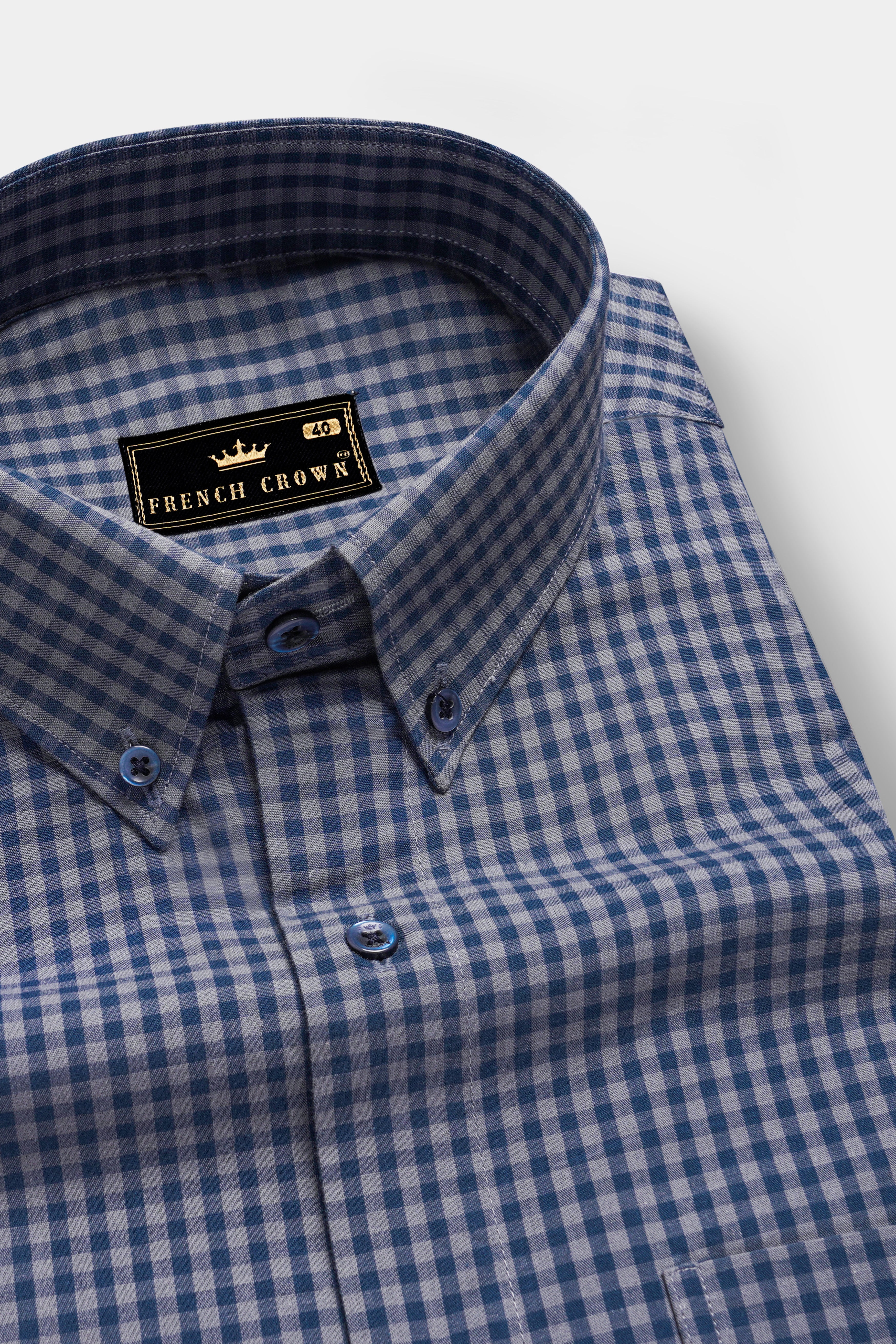 BlueHaze-Fiord And Dusty Gray Gingham Checked Premium Cotton Dress Shirt