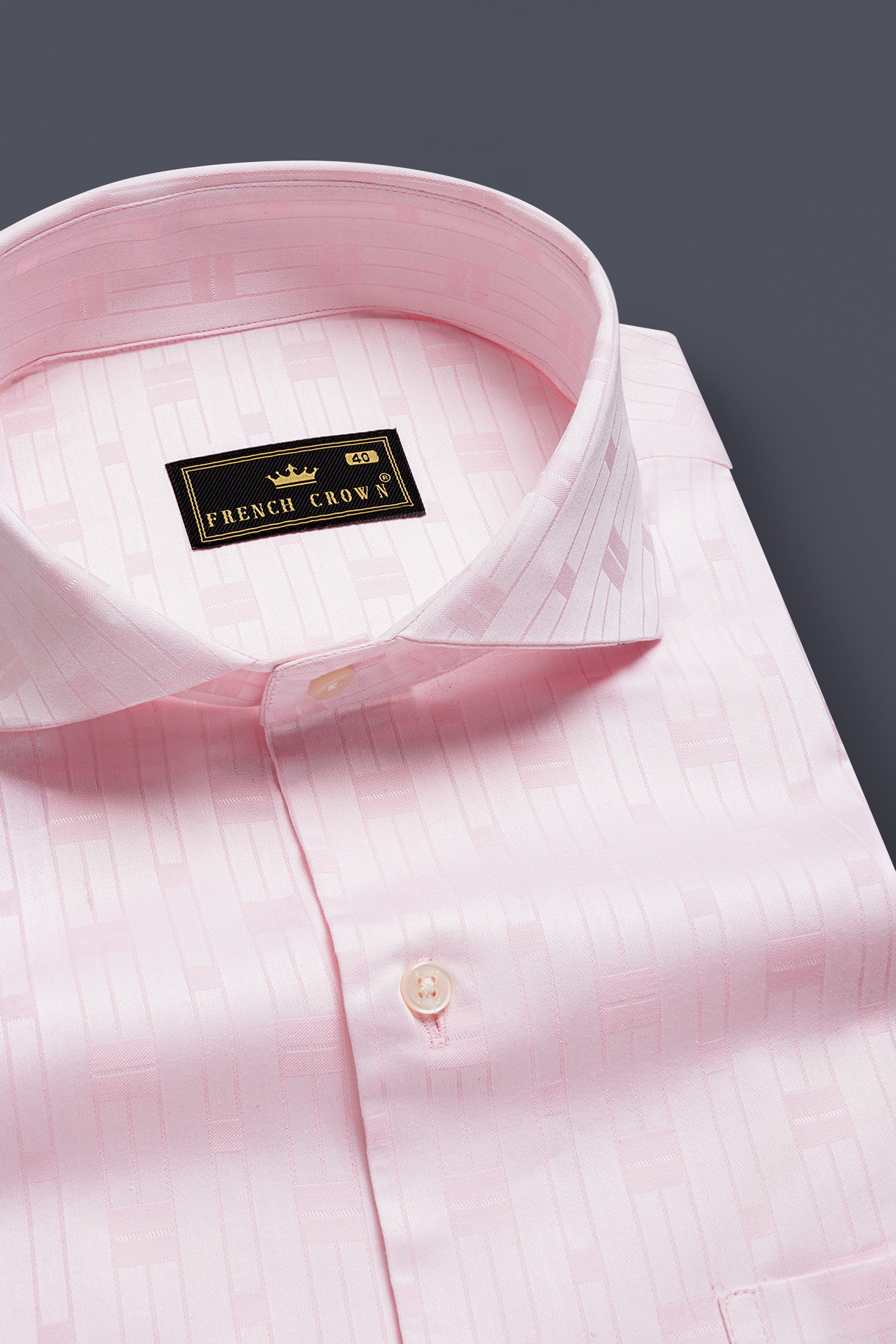 Blush Velvet-Vanilla Ice Pink Jacquard Textured Premium Cotton Shirt