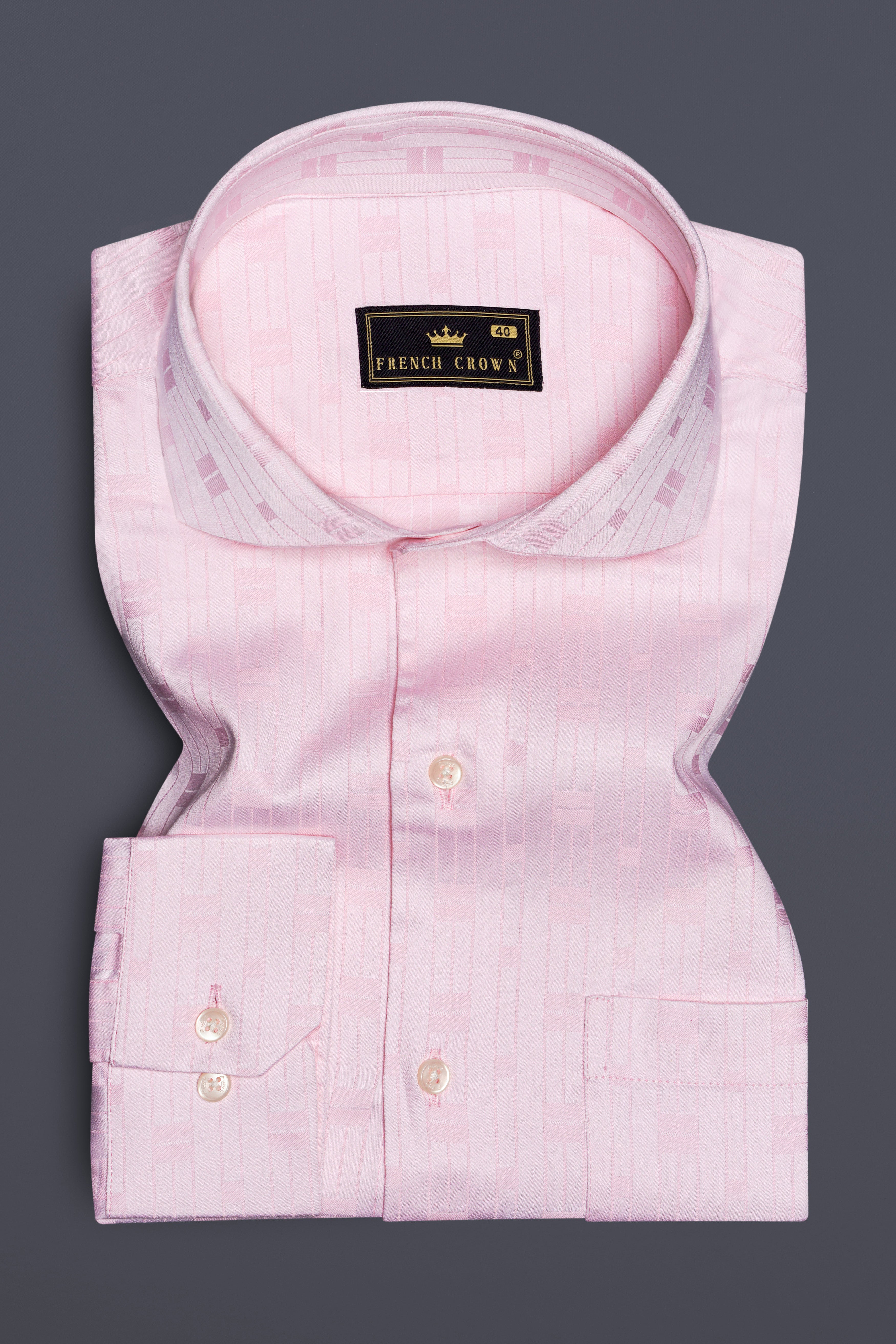 Blush Velvet-Vanilla Ice Pink Jacquard Textured Premium Cotton Shirt