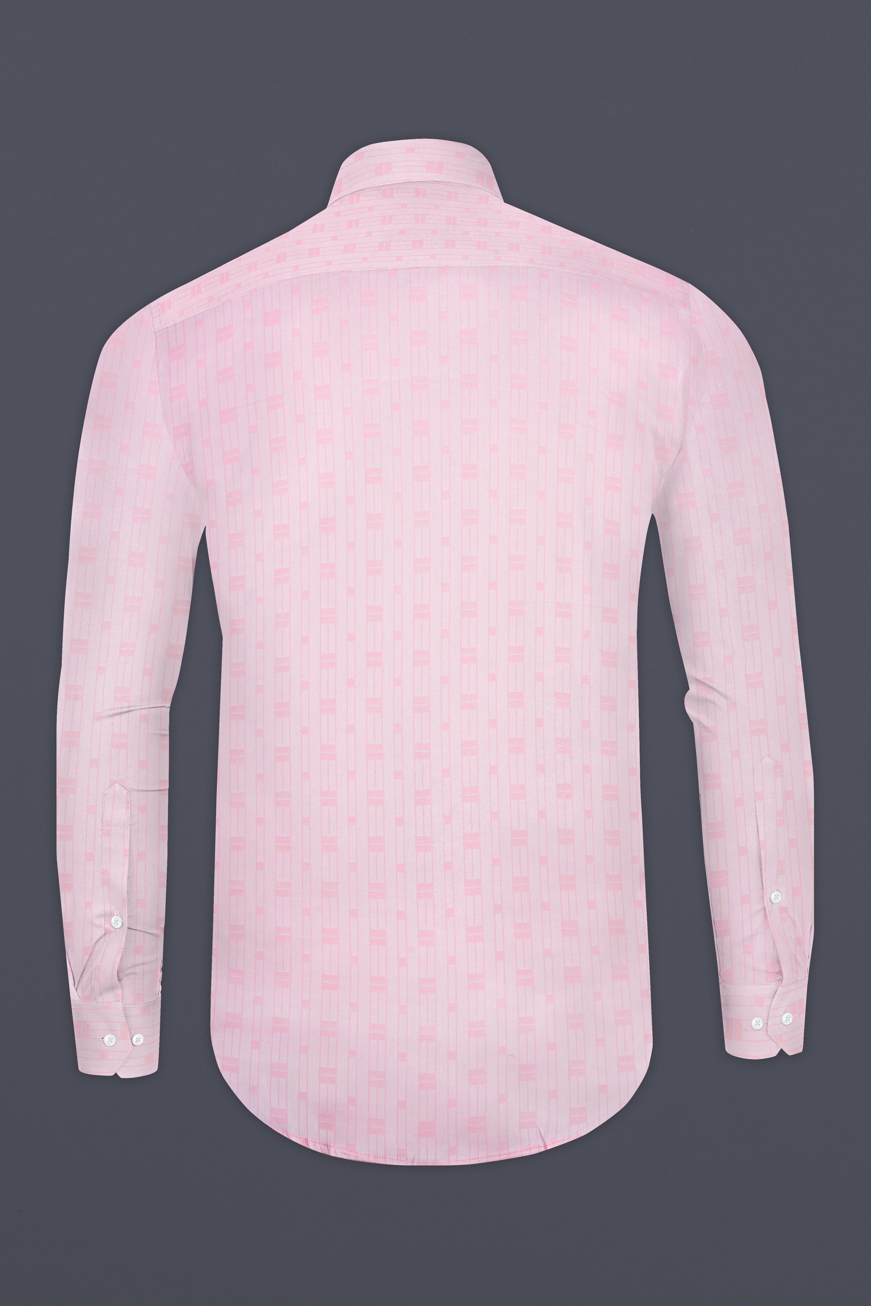 Blush Velvet-Vanilla Ice Pink Jacquard Textured Premium Cotton Shirt