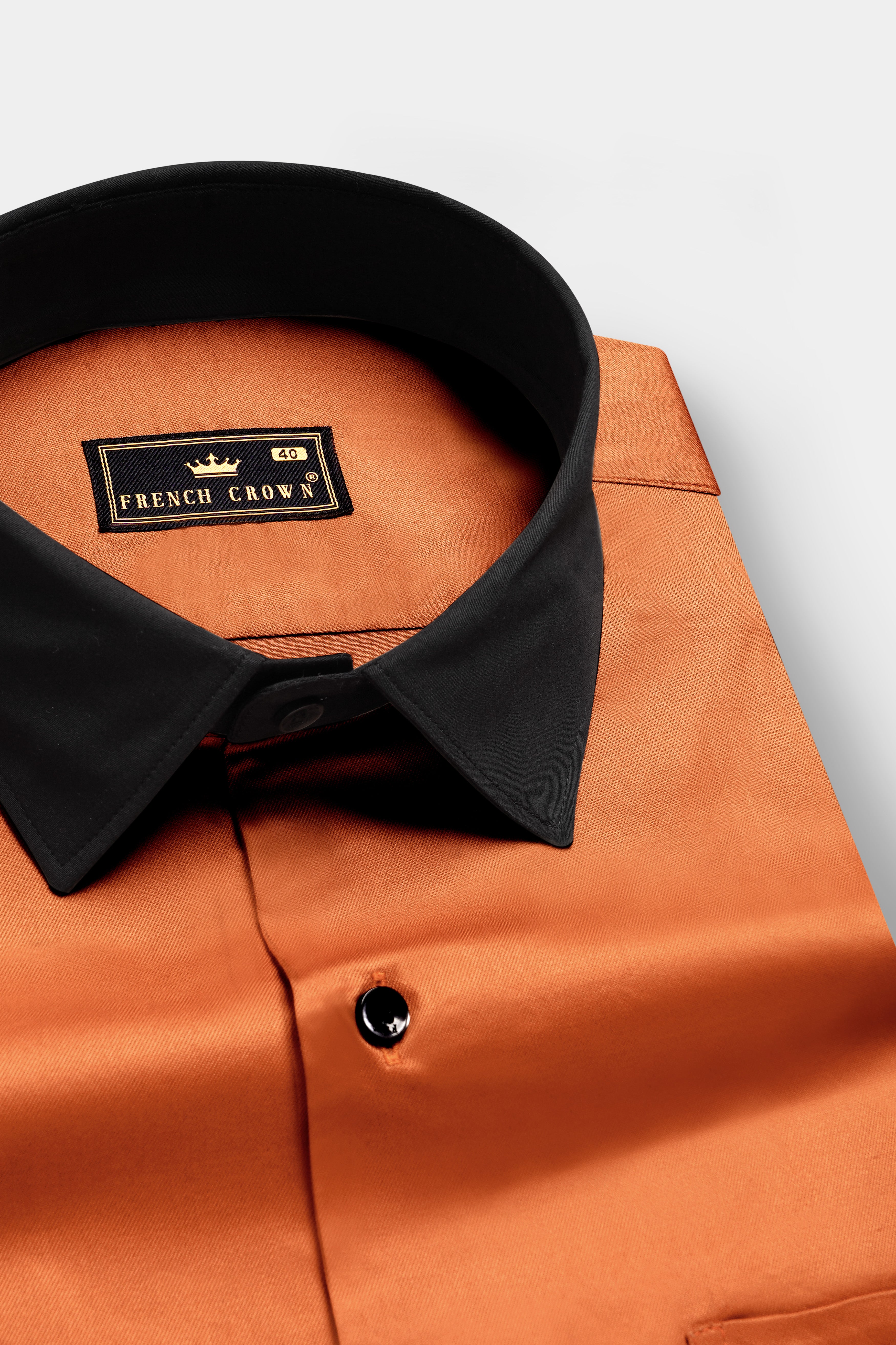 Ochre-Raw Sienna Orange Solid Twill Premium Cotton Semi Formal Shirt