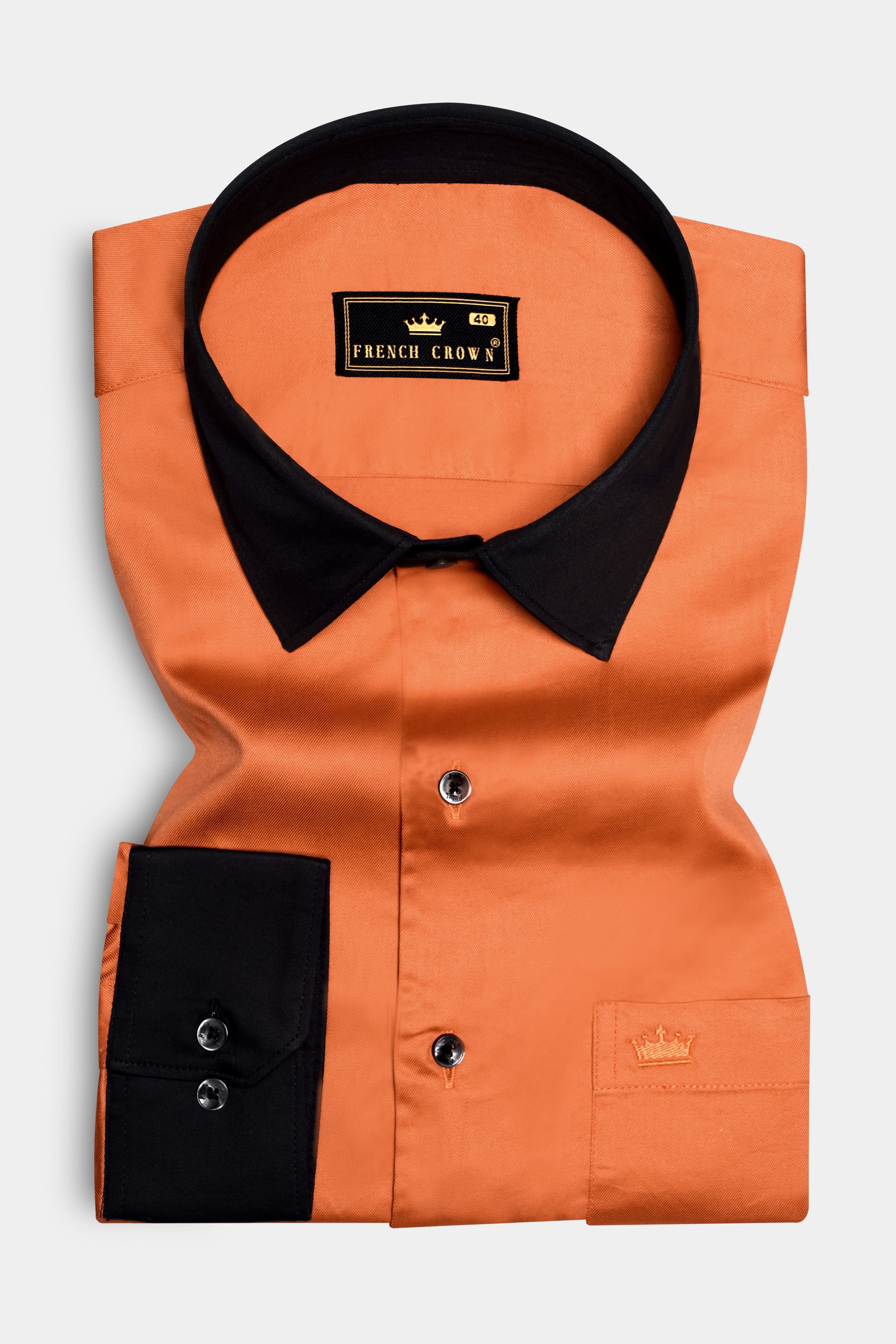 Ochre-Raw Sienna Orange Solid Twill Premium Cotton Semi Formal Shirt